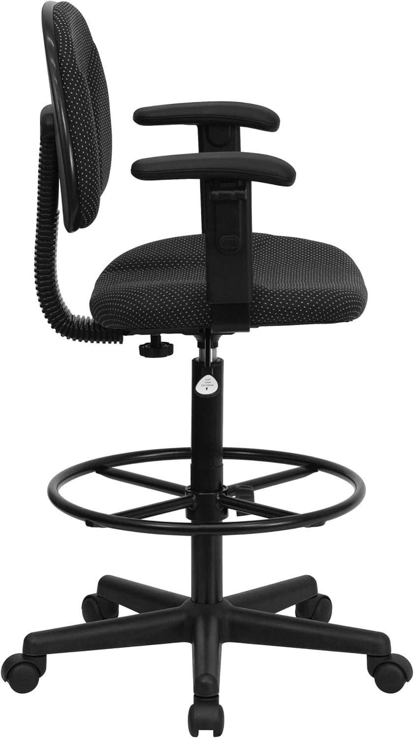 Flash Furniture Black Patterned Fabric Drafting Chair with Adjustable Arms (Cylinders: 22.5''-27''H or 26''-30.5''H)