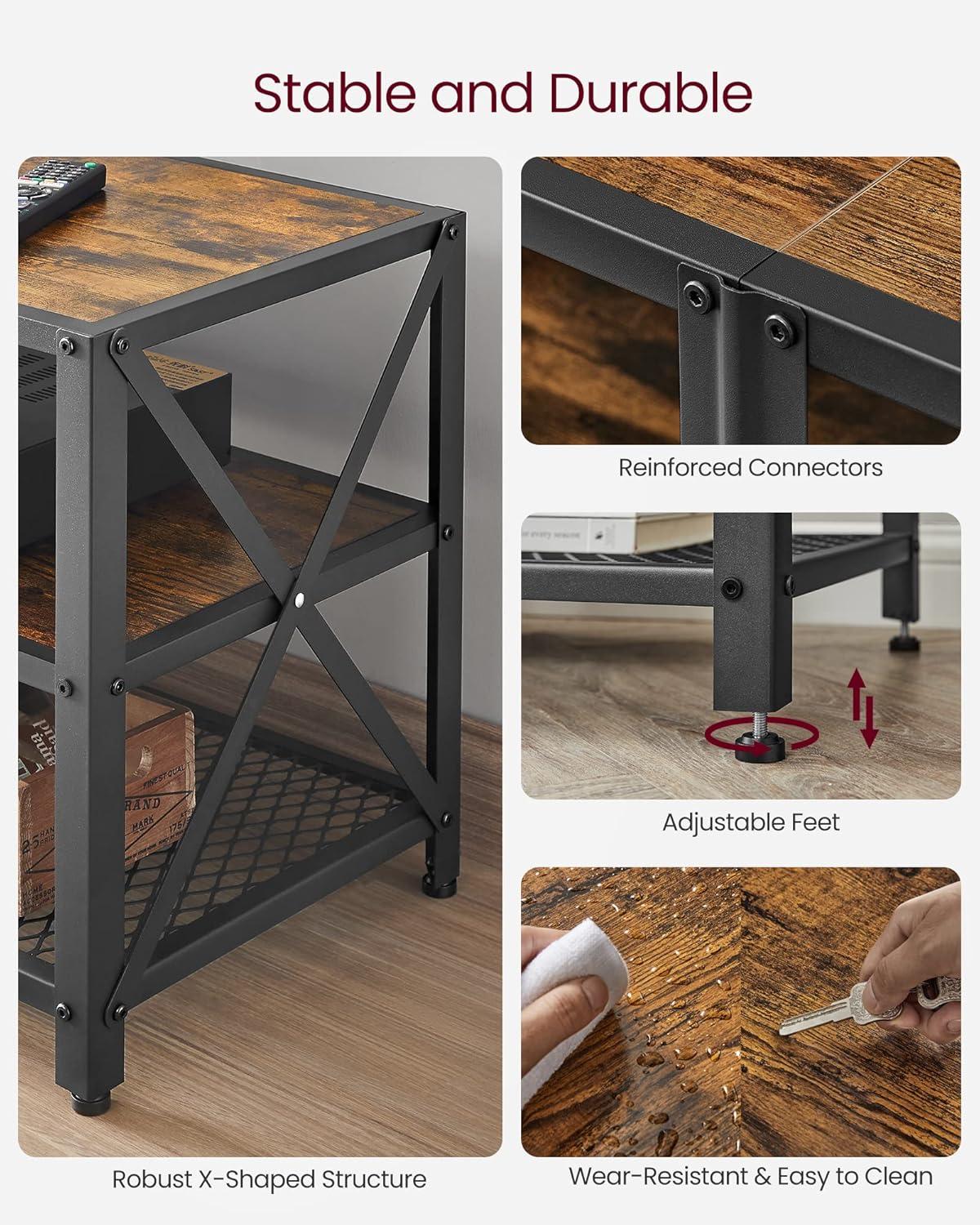 VASAGLE TV Stand for TV up to 60 Inches, Steel Frame, Rustic Brown and Black