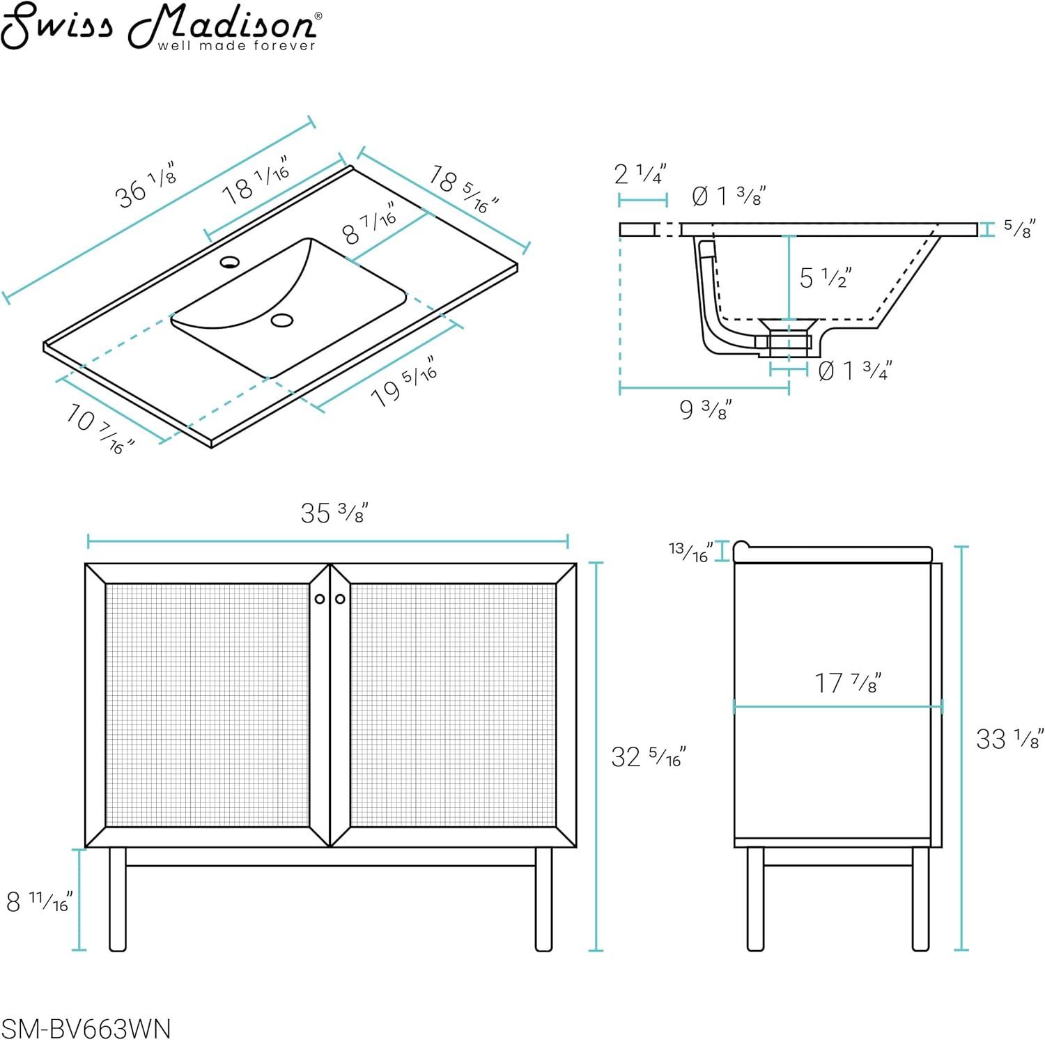 SM-BV663 Classe 36" Freestanding Bathroom Vanity in Golden Oak with Sink Top
