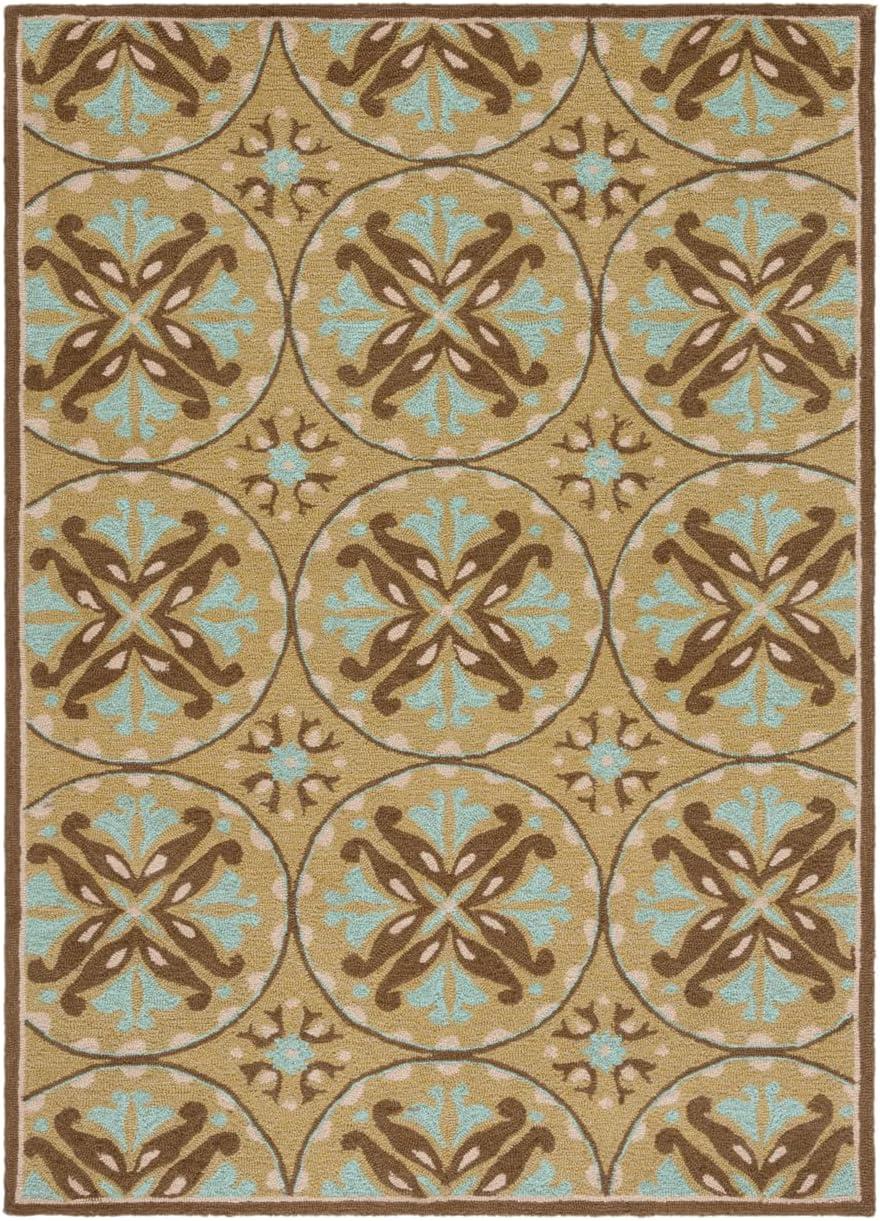 Handmade Blue and Beige Floral Synthetic Area Rug