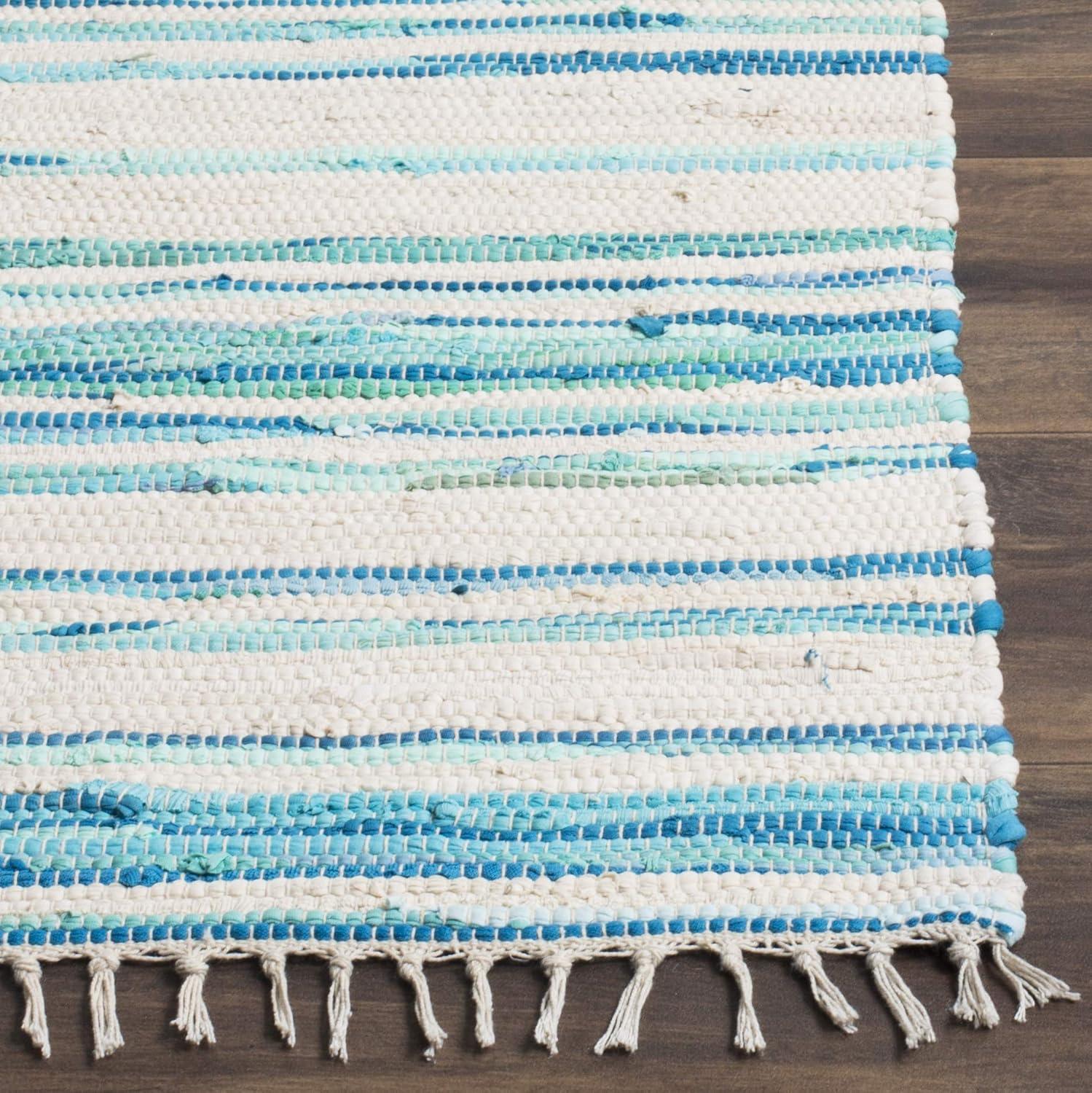 Rag Rug RAR126 Hand Woven Indoor Runner Rug - 2'3"x9' - Ivory/Green - Safavieh