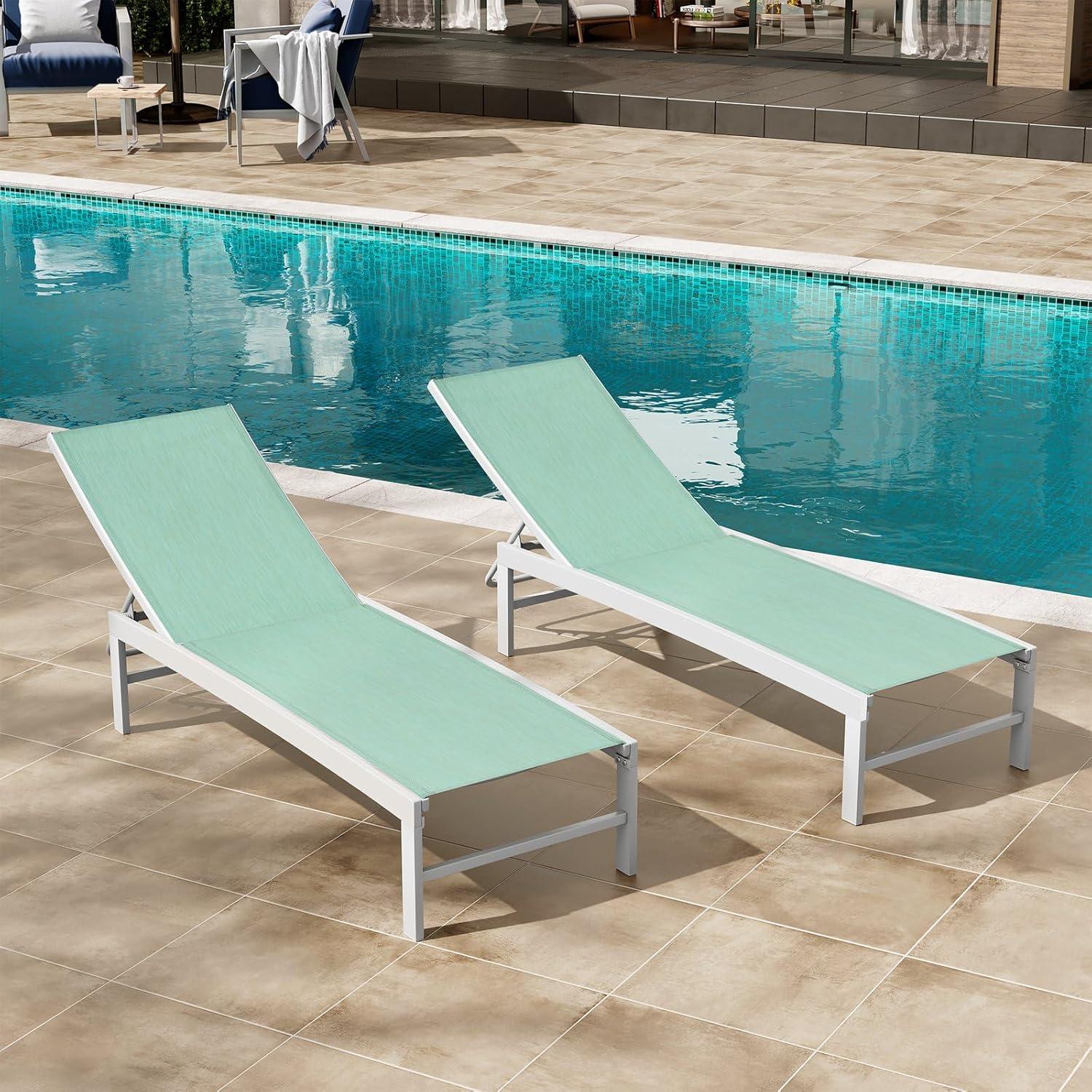 2pk Outdoor Five Position Adjustable Chaise Lounge Chairs Beige - Crestlive Products: Aluminum Frame, Water-Resistant