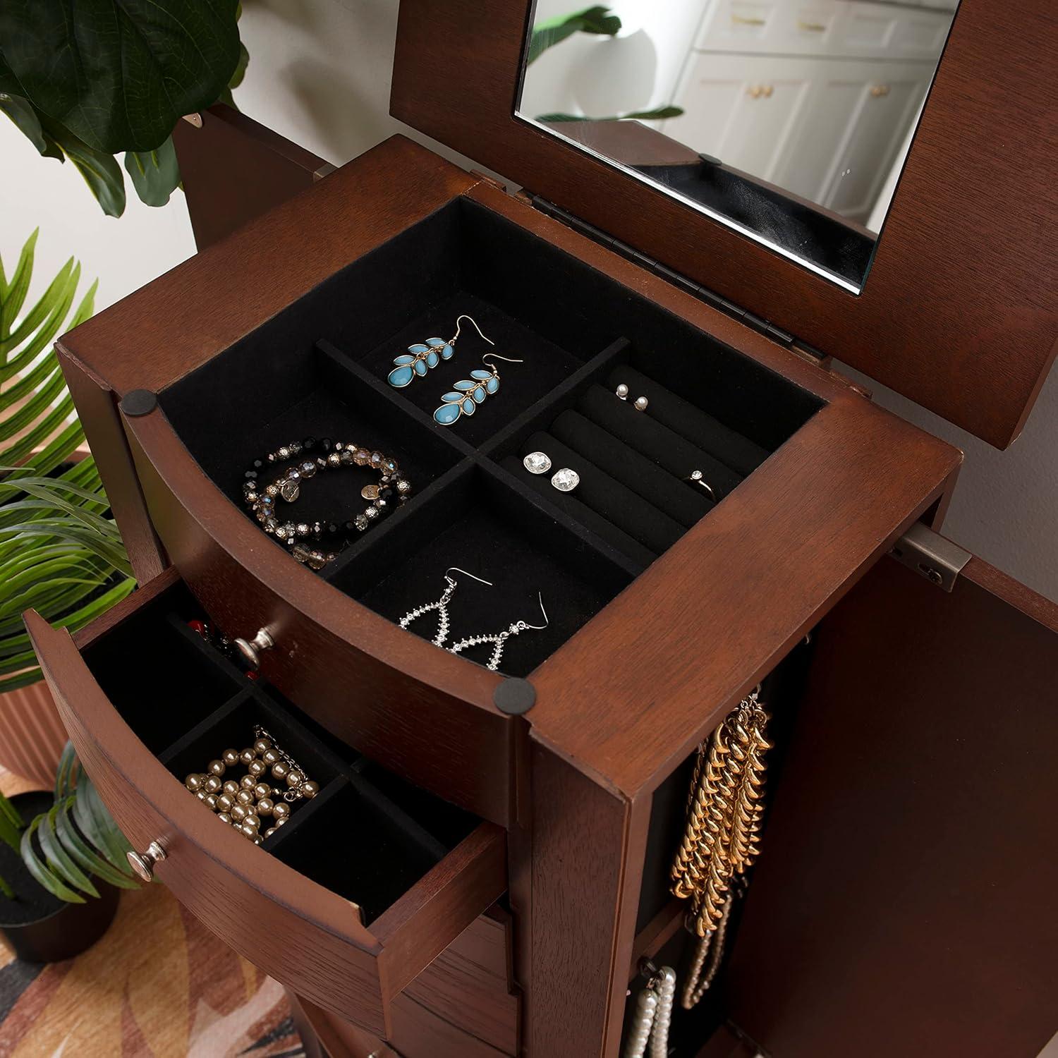 DEBLIT Contemporary Jewelry Armoire with 6 Drawers, Engineered Wood Finish, Merlot