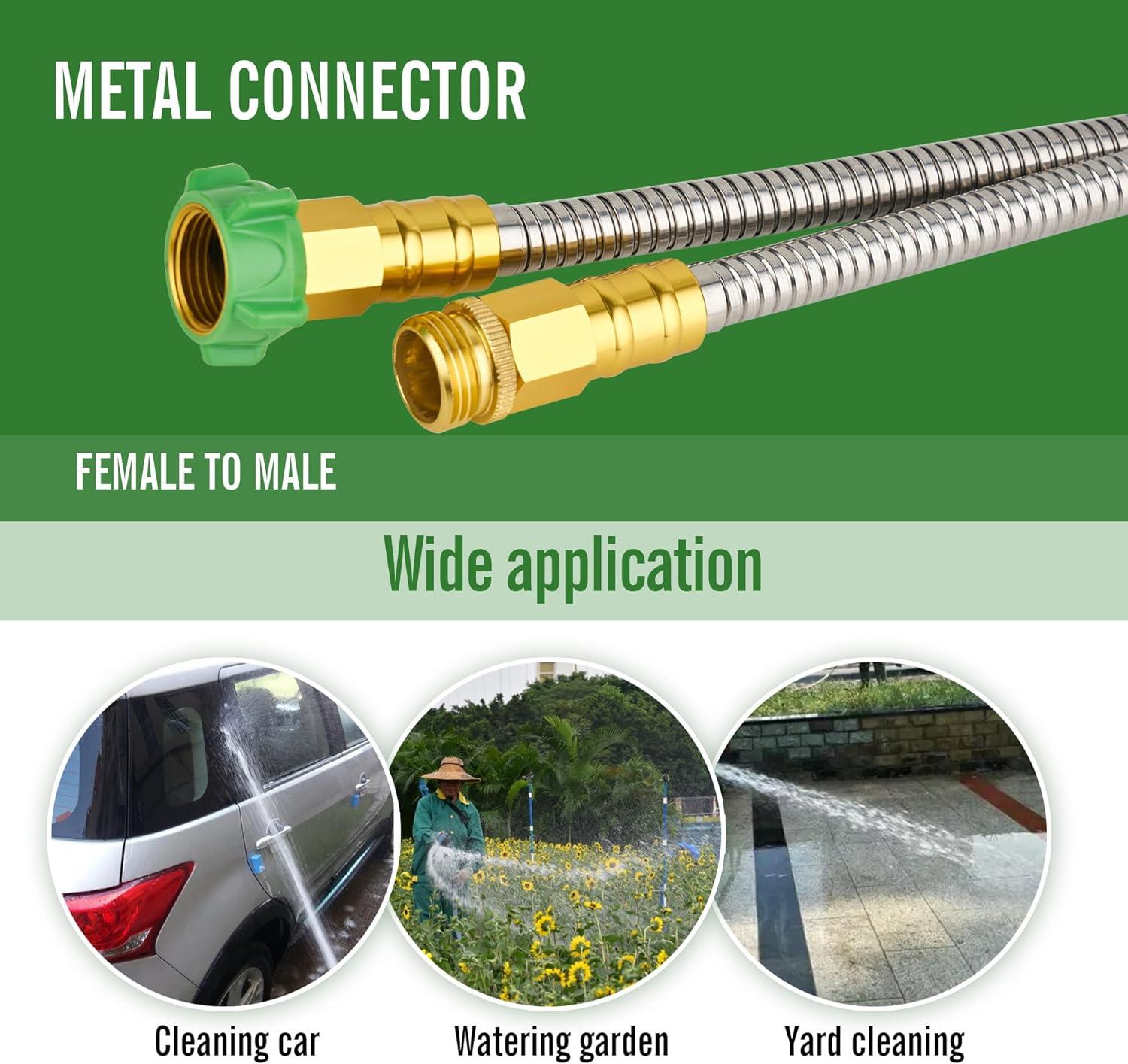 SKYWARD 304 Stainless Steel Garden Hose with Brass Garden Hose Nozzle, Anti-Leakage, Flexible & Lightweight Kink Free Water Hose, Easy to Use & Store (100ft)