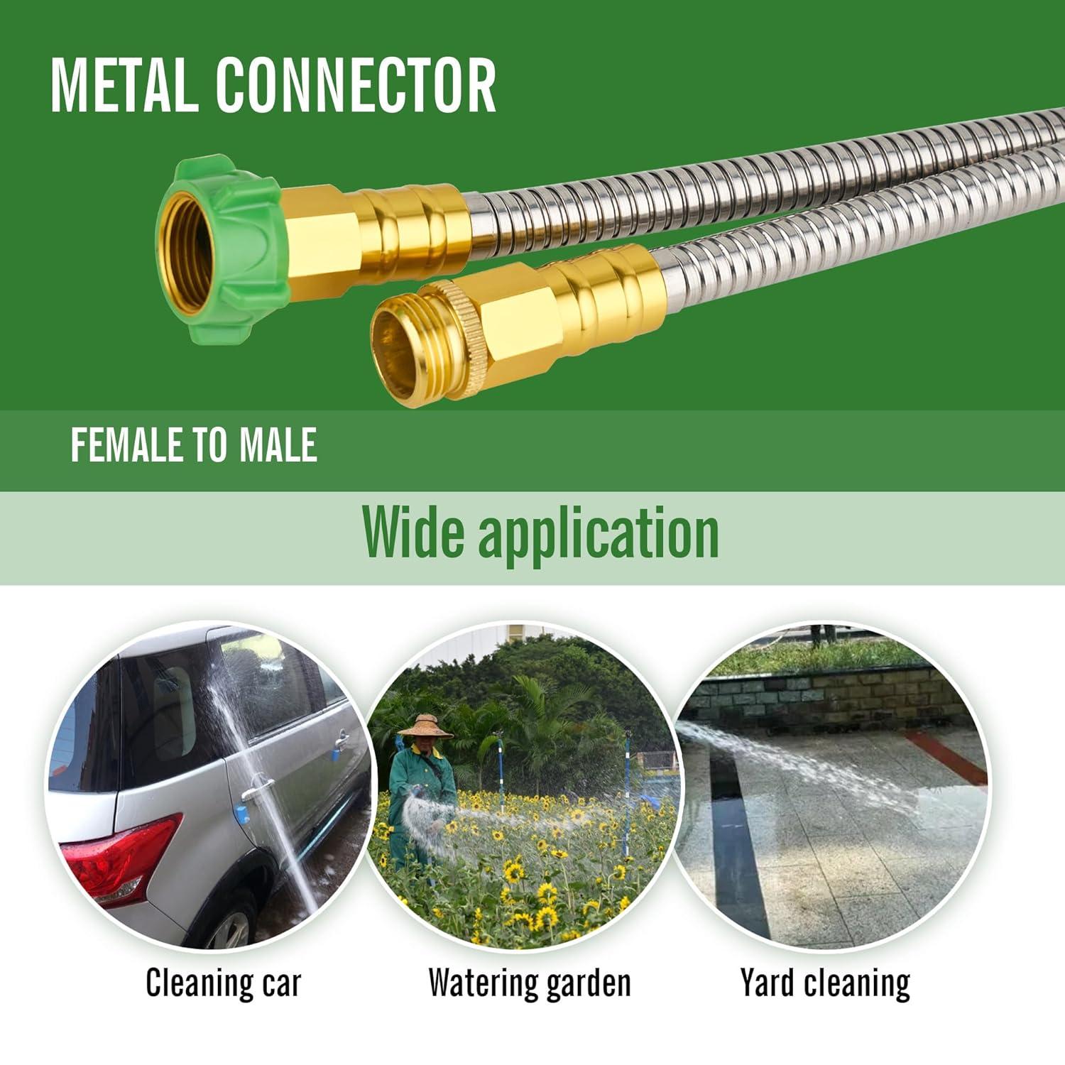 SKYWARD 304 Stainless Steel Garden Hose with Brass Garden Hose Nozzle, Anti-Leakage, Flexible & Lightweight Kink Free Water Hose, Easy to Use & Store (100ft)