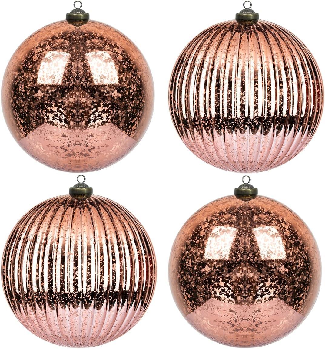 KI Store Rose Gold Christmas Ball Ornaments 6-Inch Set of 4 Extra Large Hanging Tree Ball Ornament Decorations Super Large Shatterproof Vintage Mercury Balls