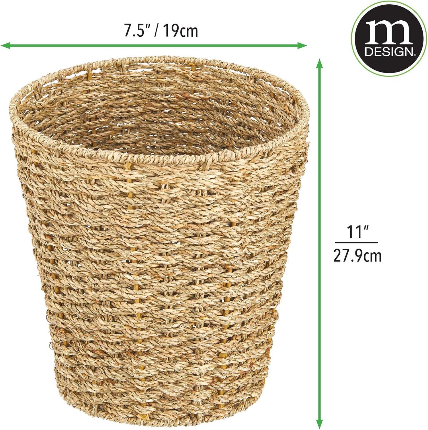 mDesign Seagrass Round Woven Garbage Wastebasket Trash Can, Natural