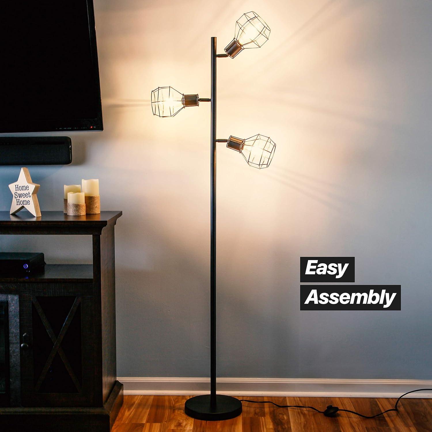 Robin 64 in. Industrial 3-Light Adjustable LED Floor Lamp with 3 Metal Cage Shades