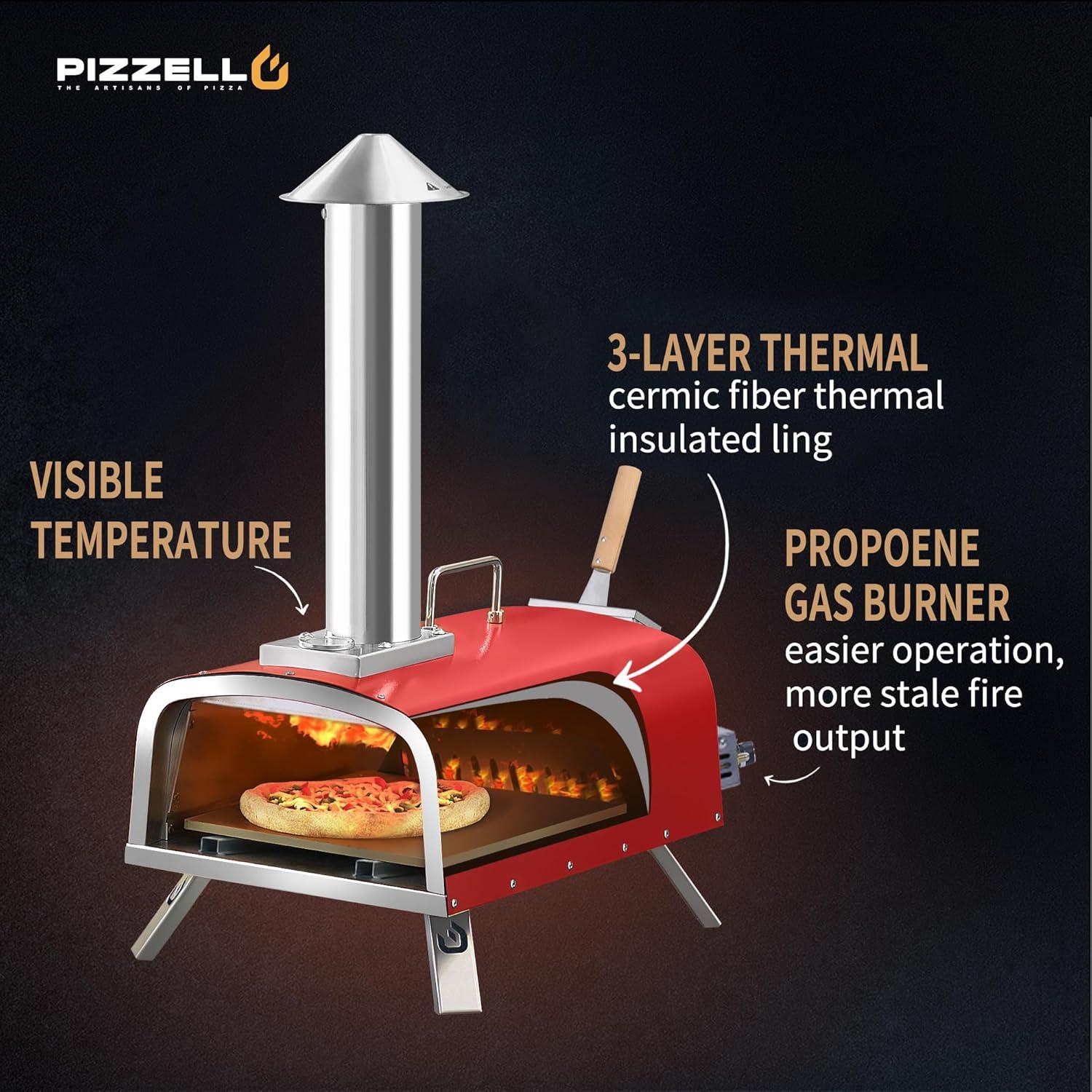 12" Red Stainless Steel Outdoor Gas and Wood Pizza Oven