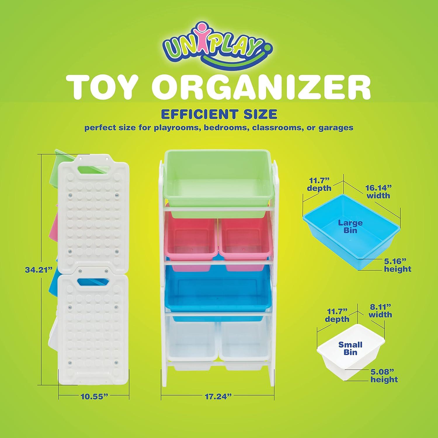 UNiPLAY Toy Organizer With 6 Removable Storage Bins and Block Play Panel, Multi-Size Bin Organizer