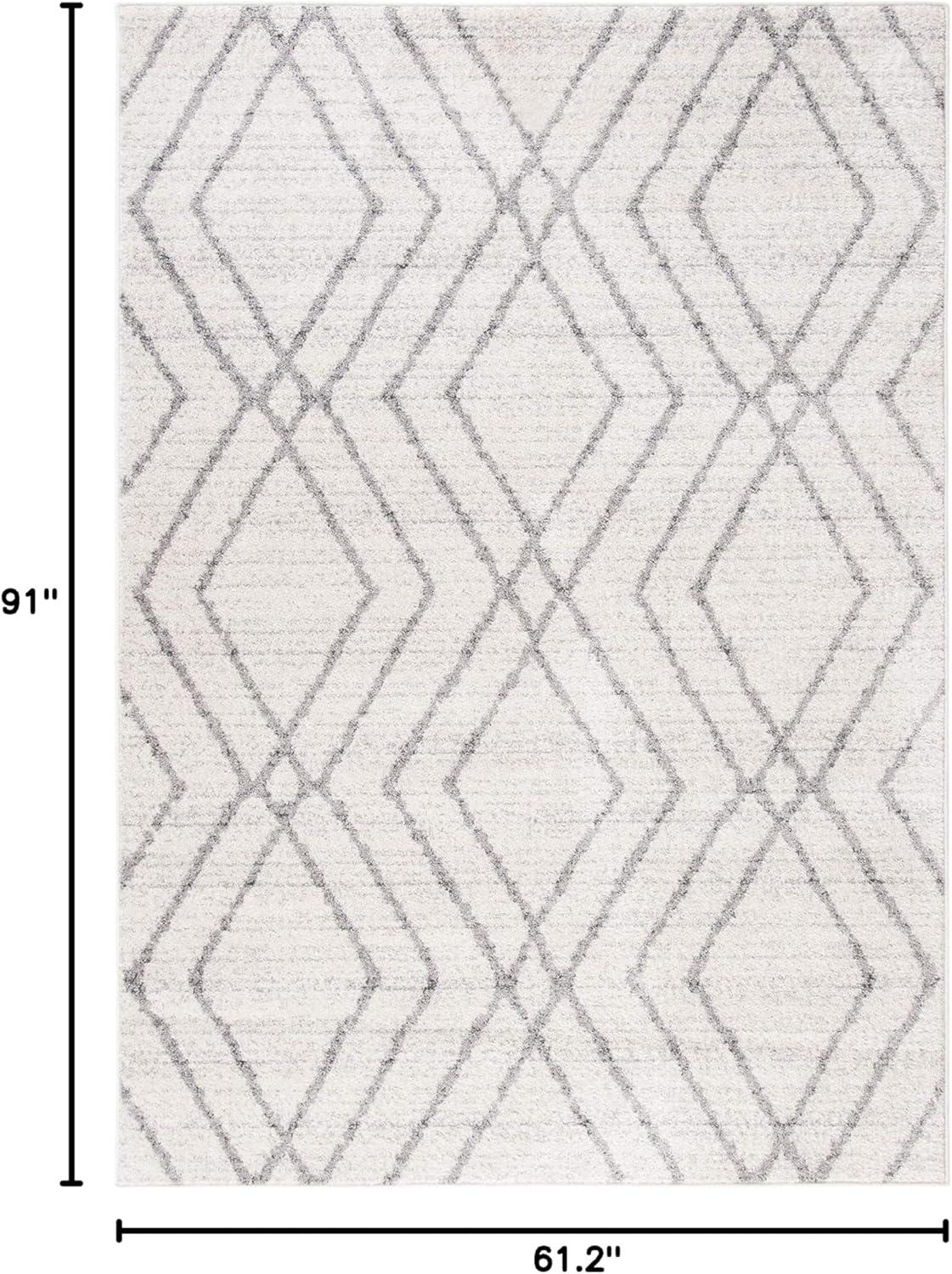 Ivory and Grey Geometric Rectangular Area Rug, 5'1" x 7'6"