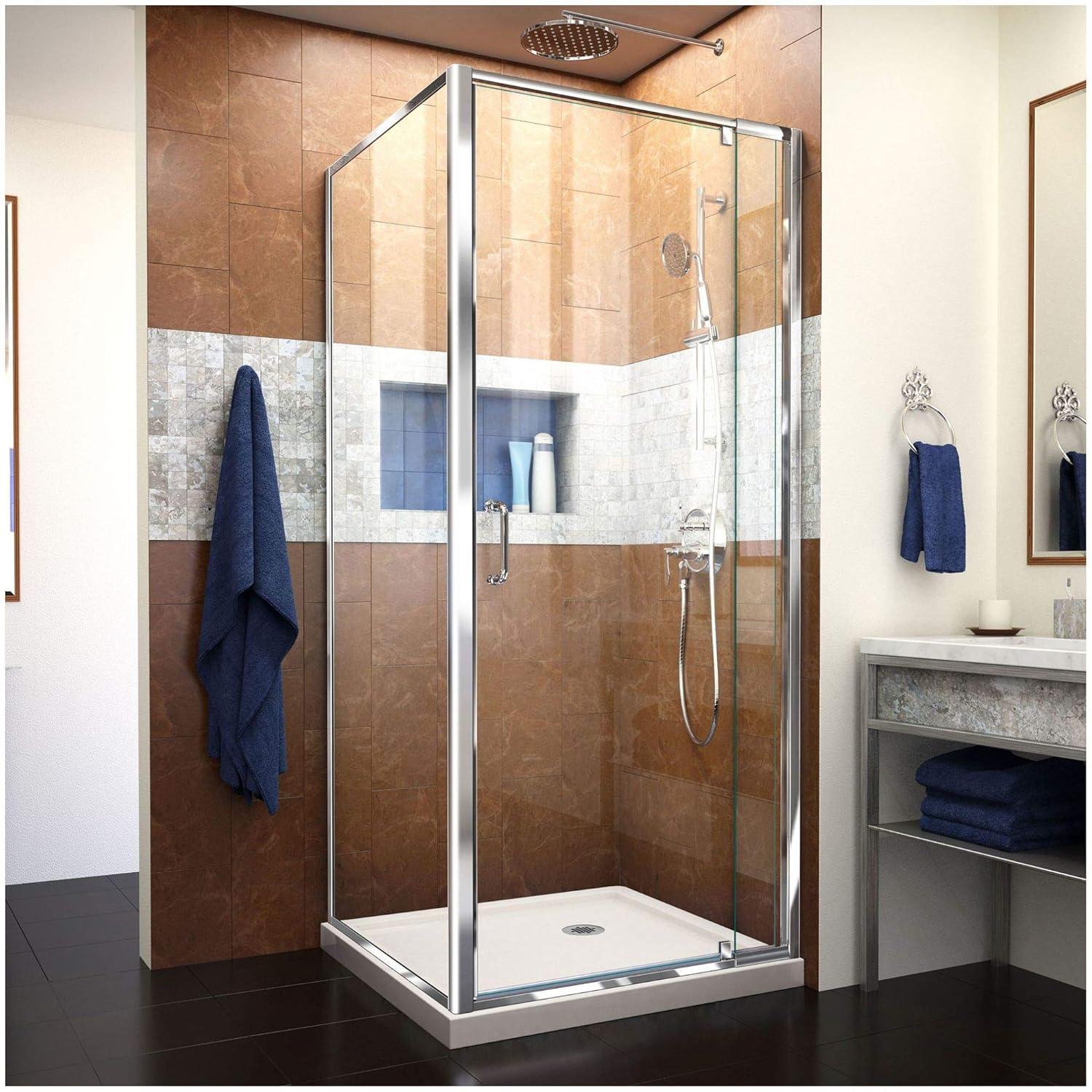 Flex 32" x 74.75" Square Pivot Shower Enclosure with Base Included