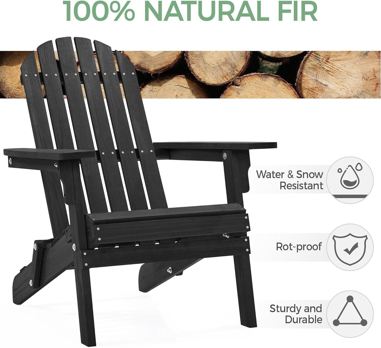 Black Solid Wood Folding Adirondack Chair with Arms