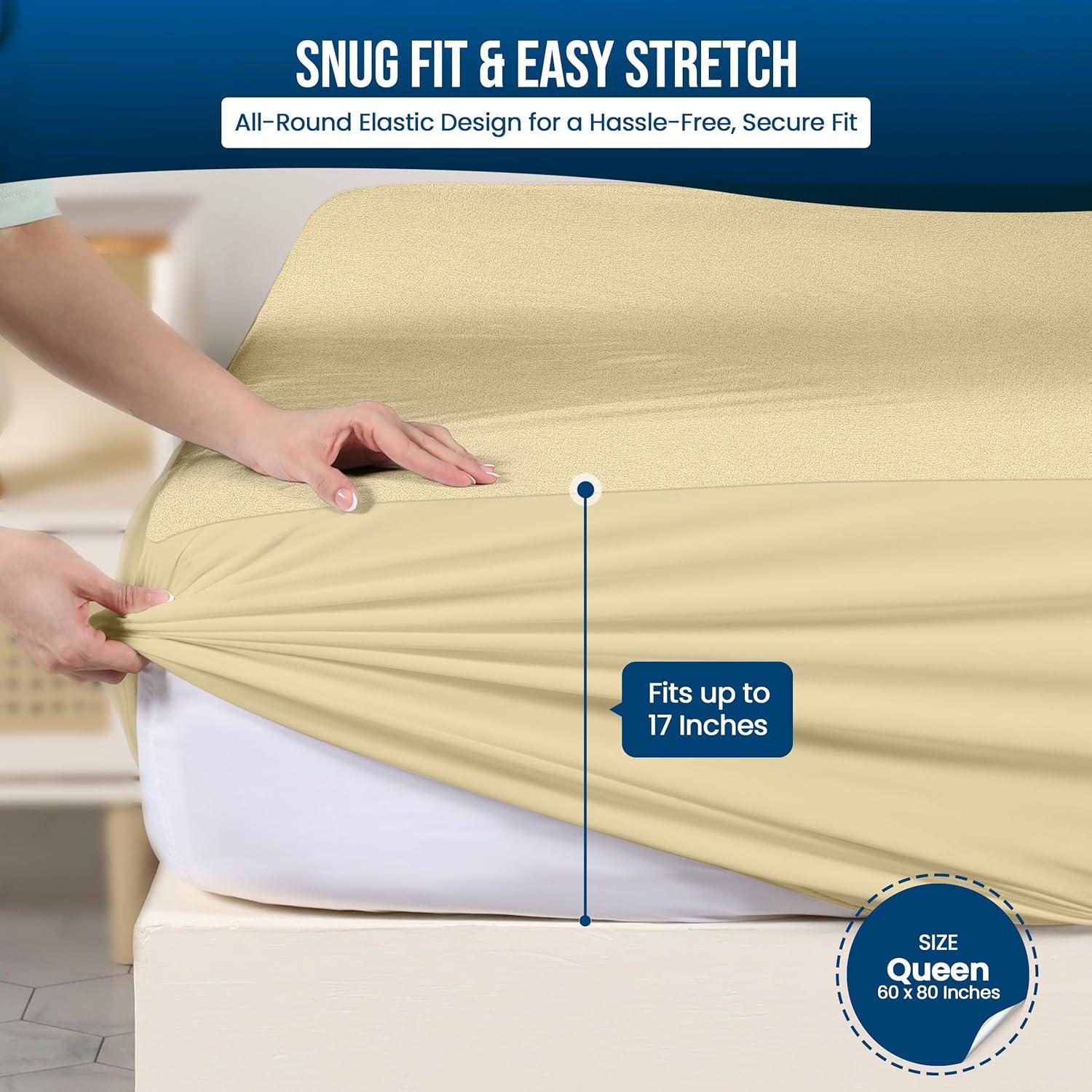PEKUR Waterproof Mattress Protector – Fitted Sheet Style, Deep Pocket Cover Fits Up to 15 Inches, Washable & Breathable Mattress Topper