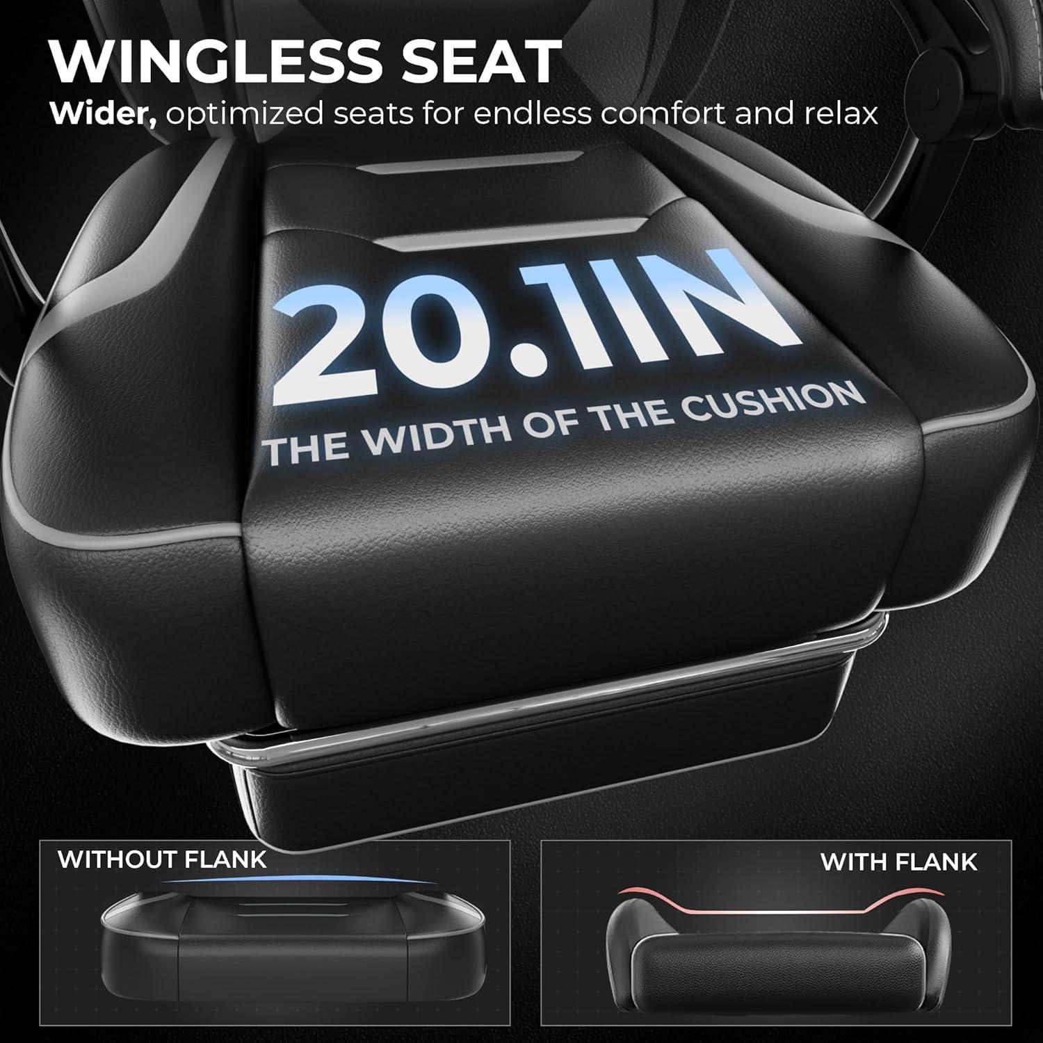 GTPLAYER Gaming Chair with Footrest, Big and Tall Game Chair 350lb Racing Style Computer Chair, Ergonomic Executive Office Chair High Back with Lumbar Support and Recliner, Gray