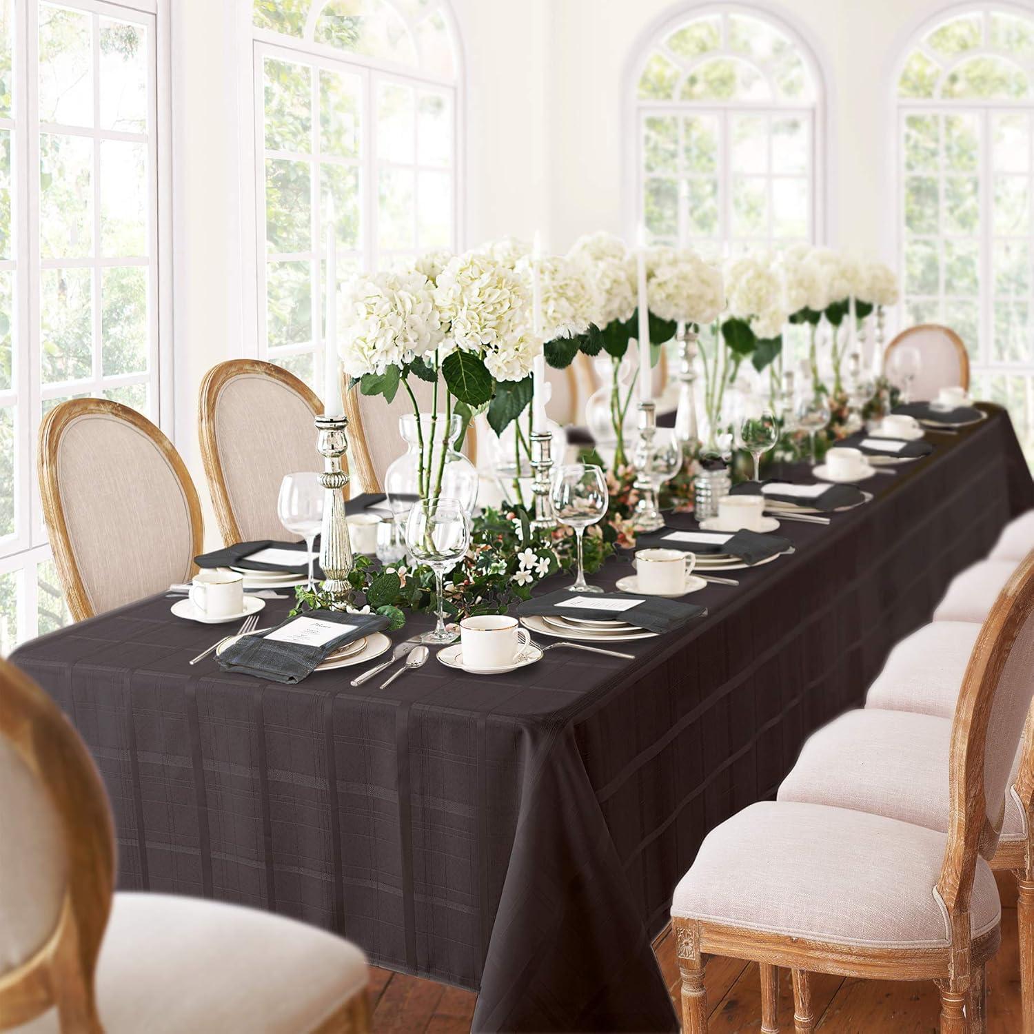 Elegance Plaid Stain & Water Resistant Tablecloth - 60" x 84" Rectangle - Beige - Elrene Home Fashions