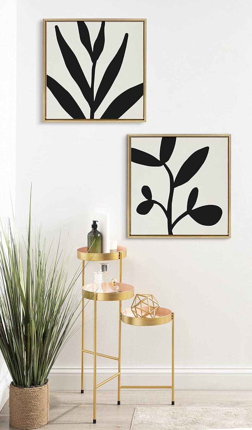 Kate and Laurel Sylvie Modern Botanical Neutral Abstract 2 Framed Canvas Wall Art by The Creative Bunch Studio, 22x22 Gold, Decorative Shadow Art for Wall