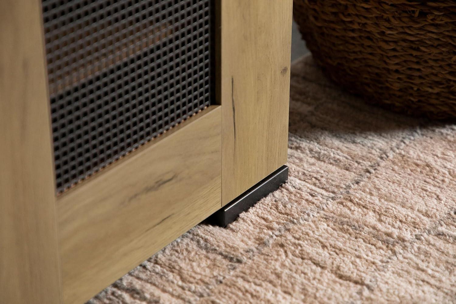 Golden Oak and Gunmetal Mesh Door Accent Cabinet