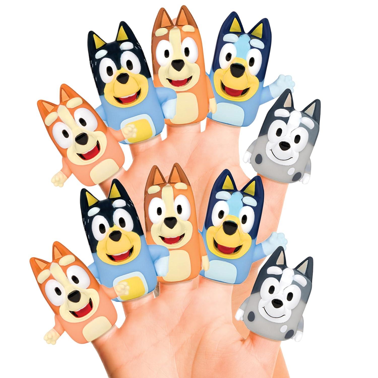 Bluey Bath Finger Puppets, 10 Pc - Party Favors, Educational, Bath Toys, Story Time, Beach Toys, Playtime, Stocking Stuffer