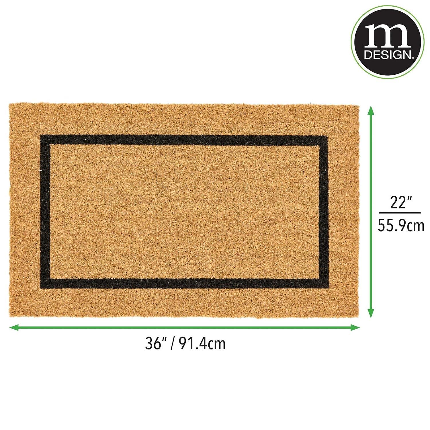mDesign Coir and Rubber Non-Slip Indoor/Outdoor Entryway Door Mat, Natural/Black