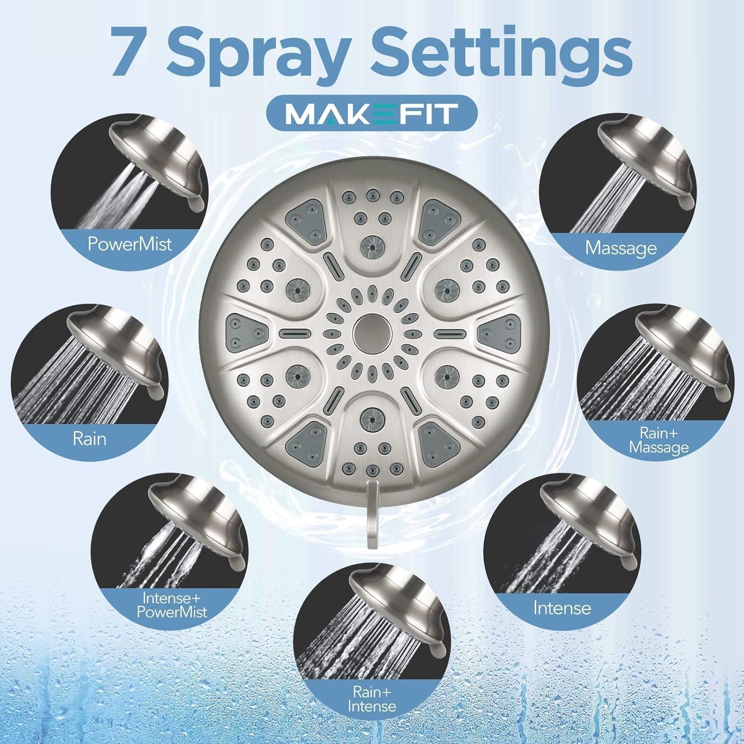 Filtered Shower Head with Upgraded Activated Carbon Filter - High Pressure Shower Head with Hard Water Softener - 7 Settings Bathroom Rain Showerhead to Remove Chlorine and Heavy Metals