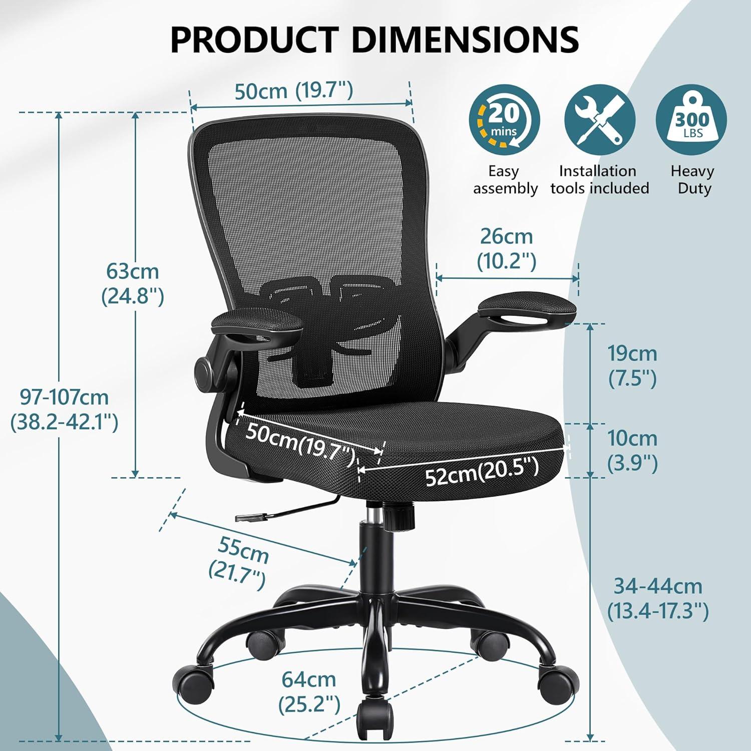 Ergonomic Black Mesh Office Chair with Adjustable Arms and Swivel Base