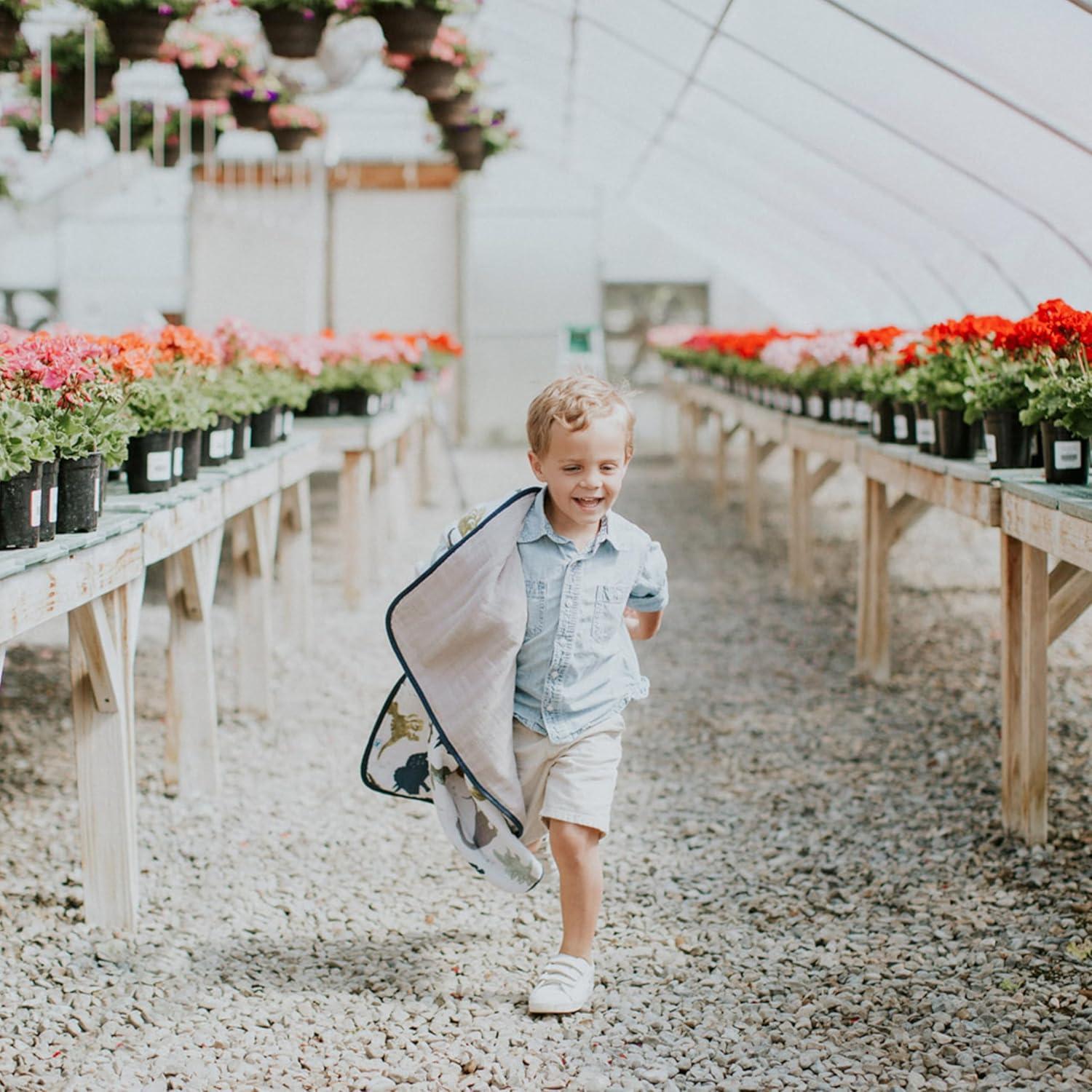 Dino Friends Blue Cotton Muslin Toddler Quilt