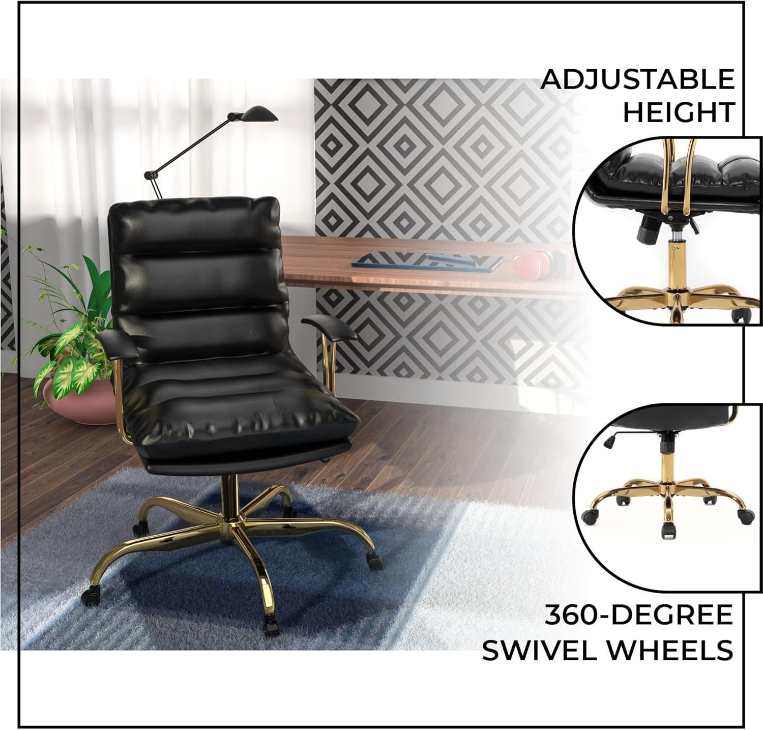 LeisureMod Regina Single Ergonomic Padded Leather Lumbar Support Adjustable Height Swivel Executive Office Chair with Gold Steel Frame