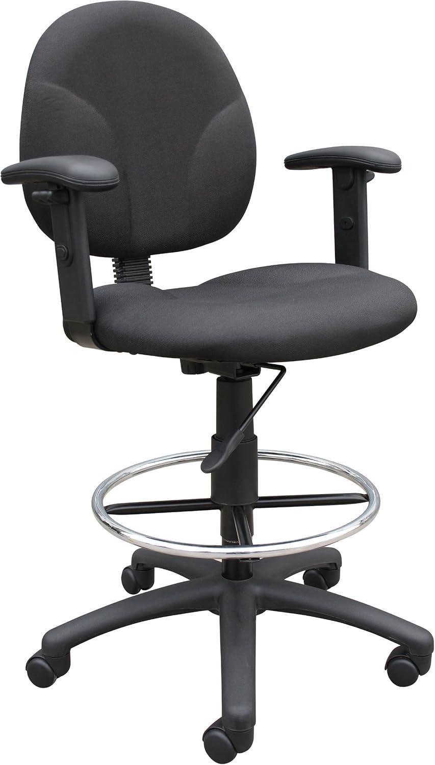 Drafting Stools with Adjustable Arms Black - Boss Office Products: Pneumatic Lift, 275lb Capacity, Nylon Base