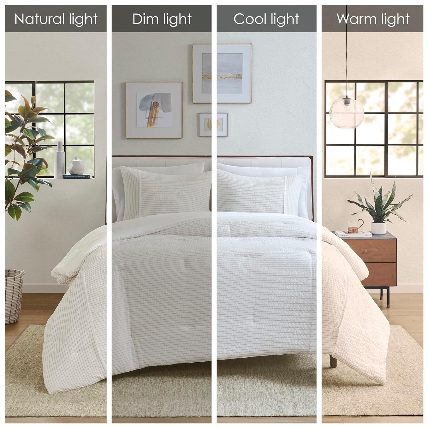 Beautyrest Apollo 3 Piece Striped Seersucker Oversized Comforter Set