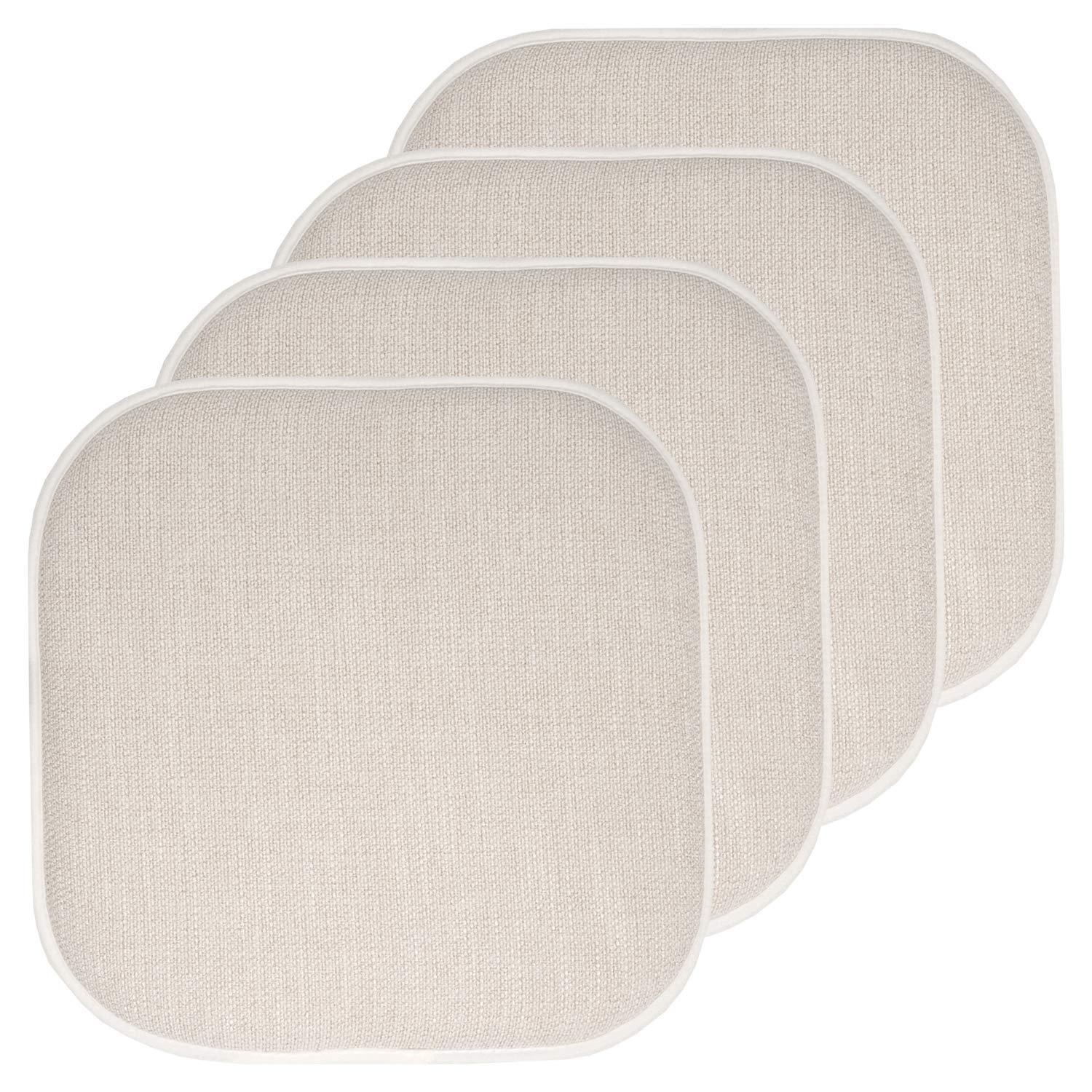 Alexis Memory Foam No Slip Back 16" x 16" Chair Pad Cushion, Linen/Beige, 4 Pack