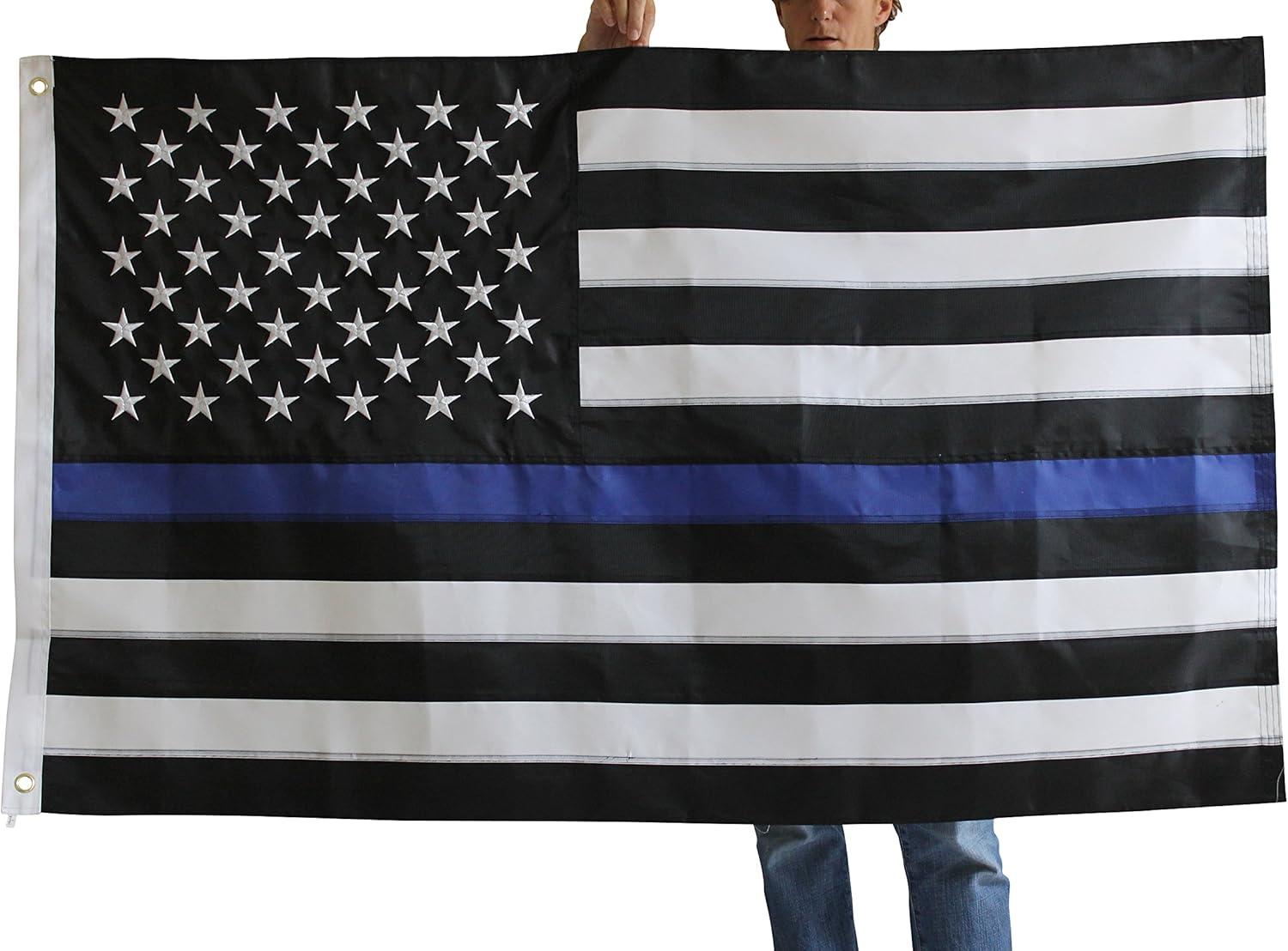 Thin Blue Line Flag United States Policeman Banner Polyester 3x5 Foot Flags Vivid Color and UV Fade Resistant Flag Outdoor Banner