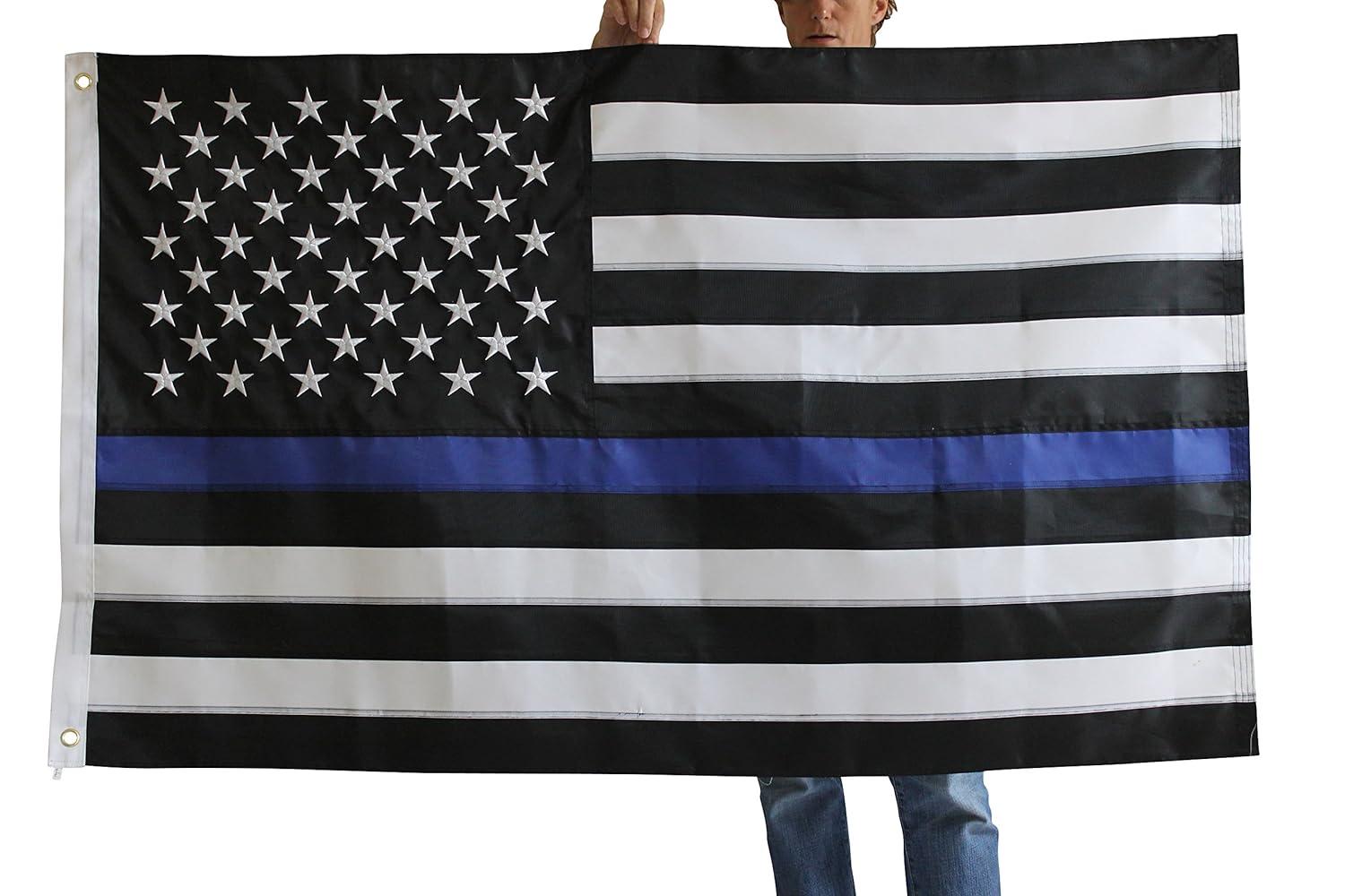 Thin Blue Line Flag United States Policeman Banner Polyester 3x5 Foot Flags Vivid Color and UV Fade Resistant Flag Outdoor Banner