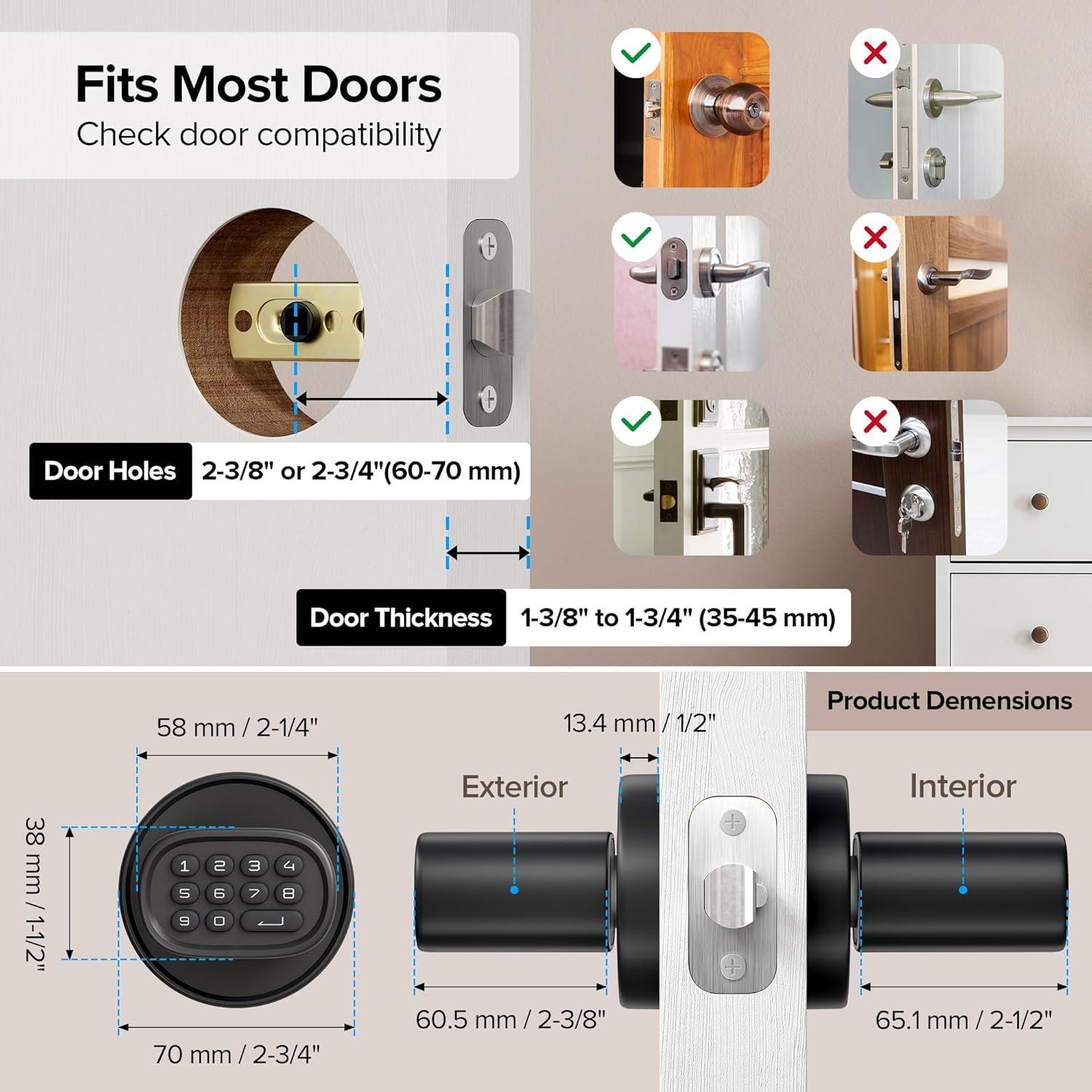 Black Keyless Entry Door Knob with Keypad and Zinc Alloy