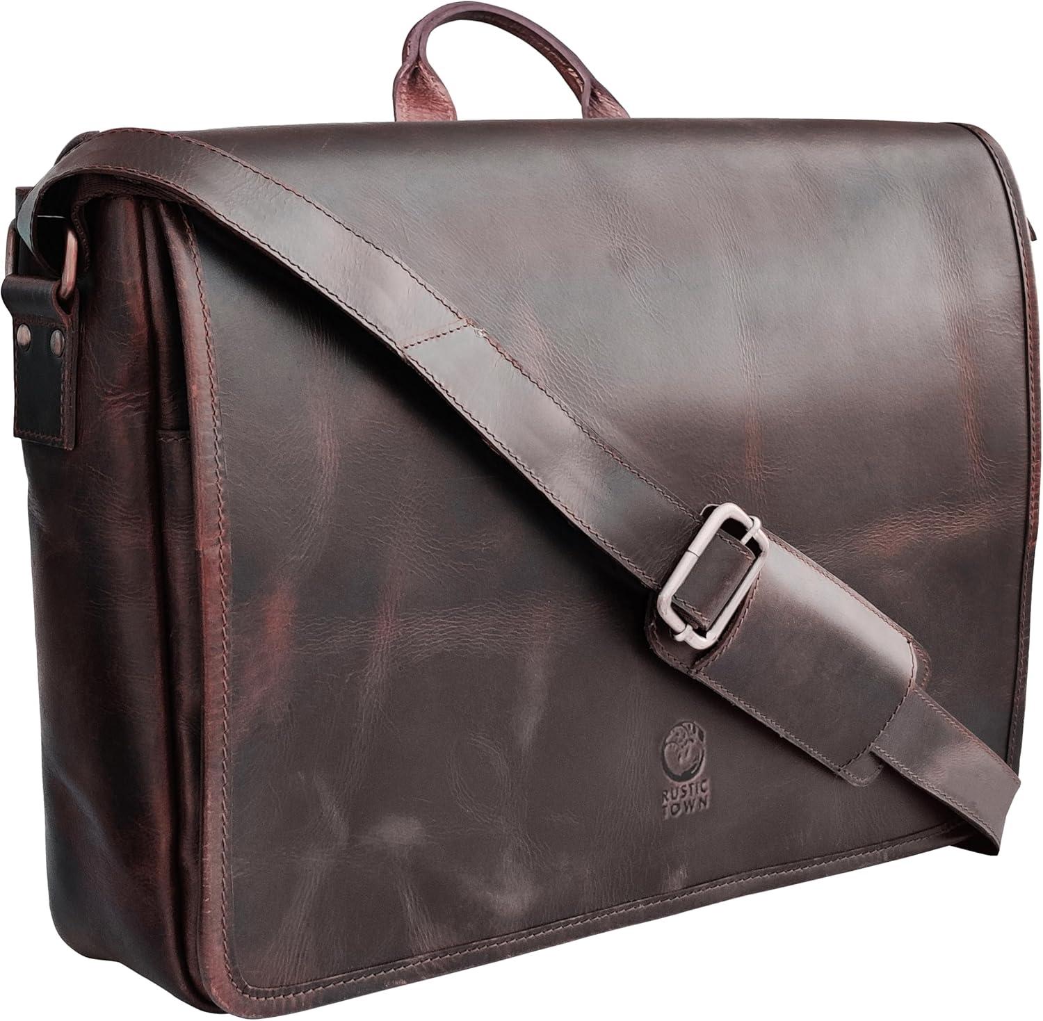 Leather Laptop Bag for Men 16" Messenger Shoulder Computer Satchel Business Office Crossbody Work Bag by Rustic Town, Mulberry
