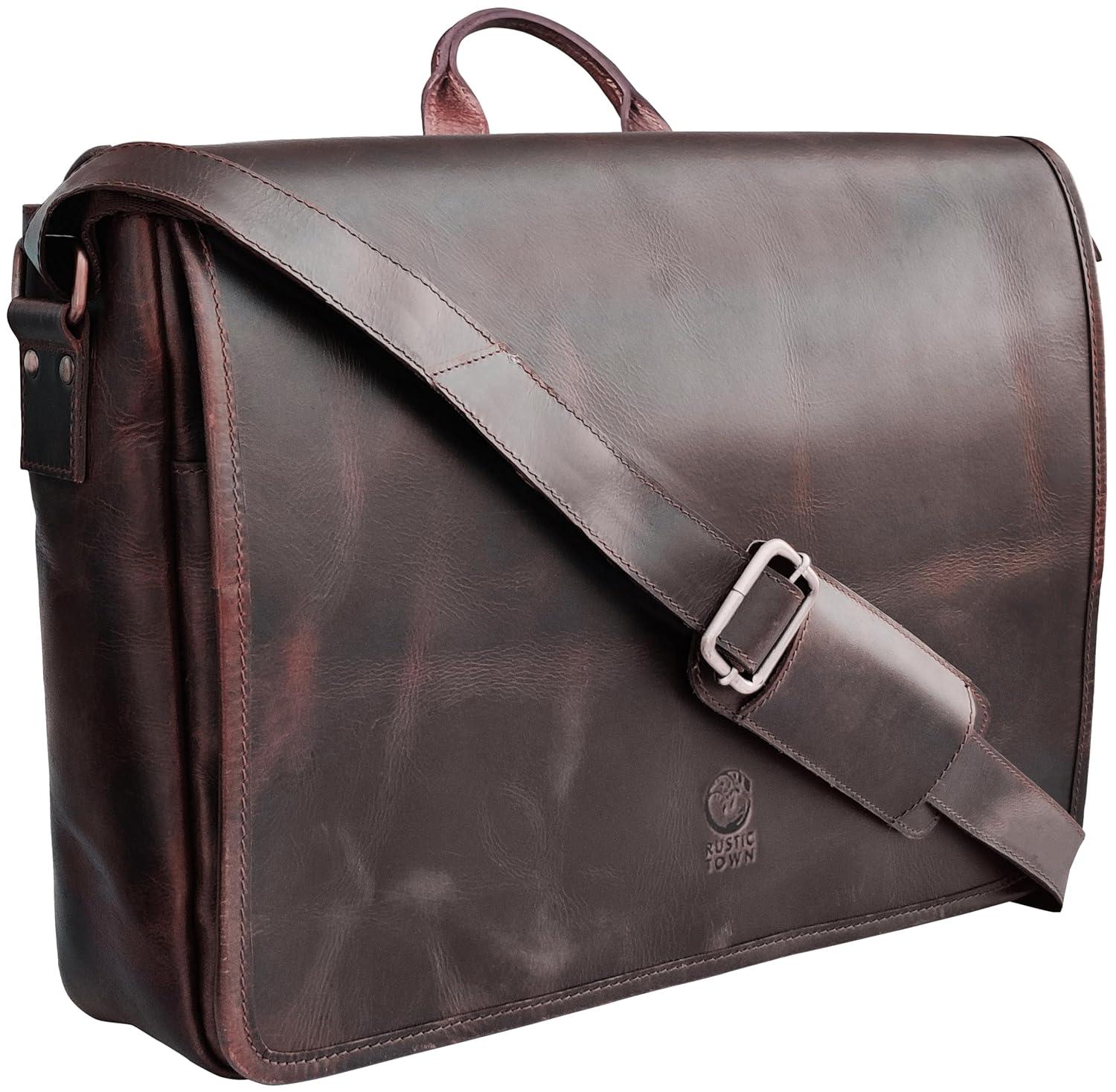Leather Laptop Bag for Men 16" Messenger Shoulder Computer Satchel Business Office Crossbody Work Bag by Rustic Town, Mulberry