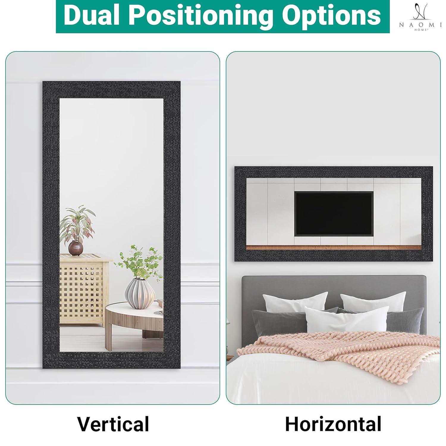 Elegant Full-Length Rectangular Wood Mirror with Gold Mosaic Frame