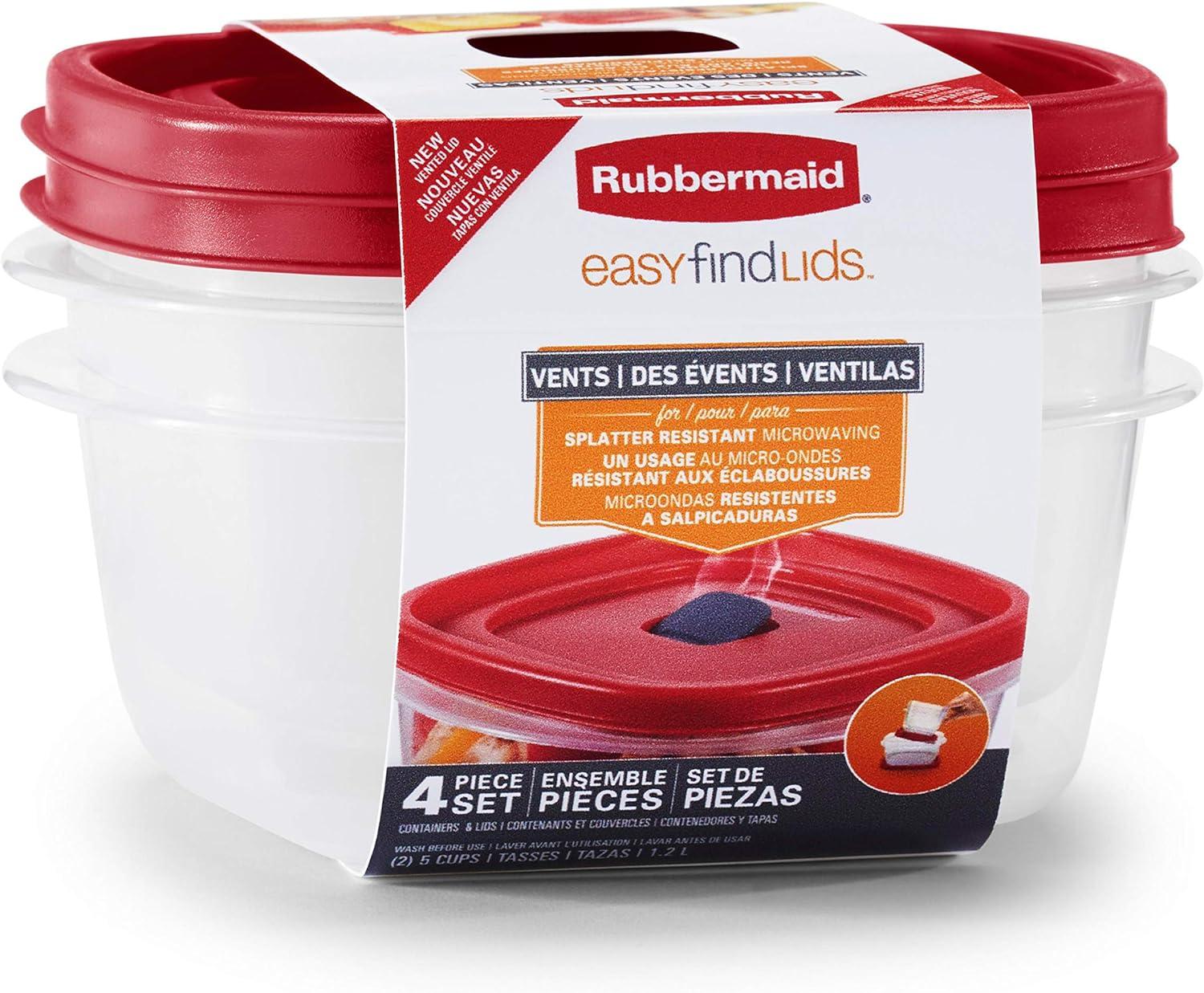 Rubbermaid Easy Find Lids 5-Cup Food Storage and Organization Containers and Lids, 2-Pack, Racer Red,