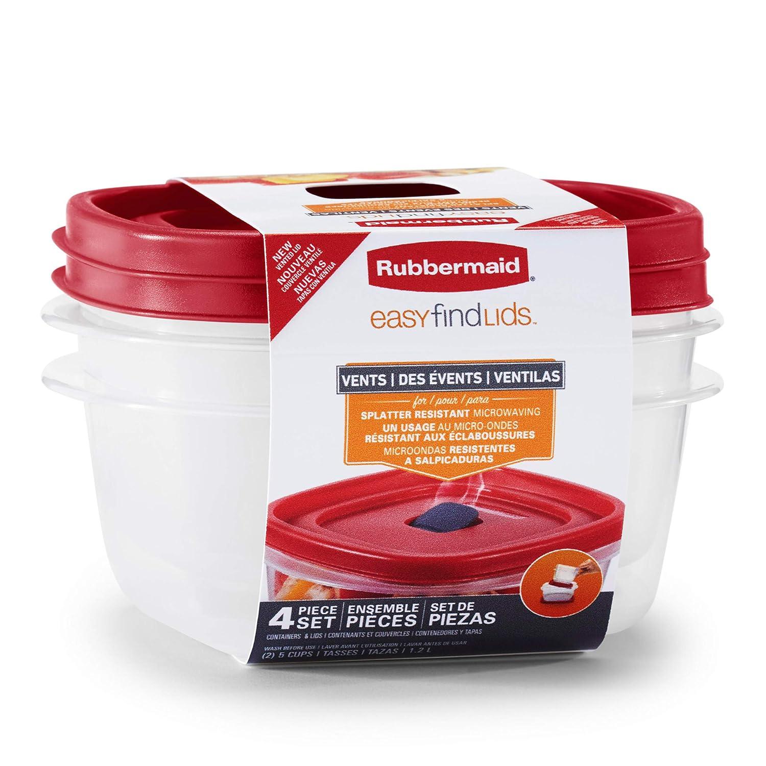 Rubbermaid Easy Find Lids 5-Cup Food Storage Containers With Red Vented Lids (Pack of 2 containers)