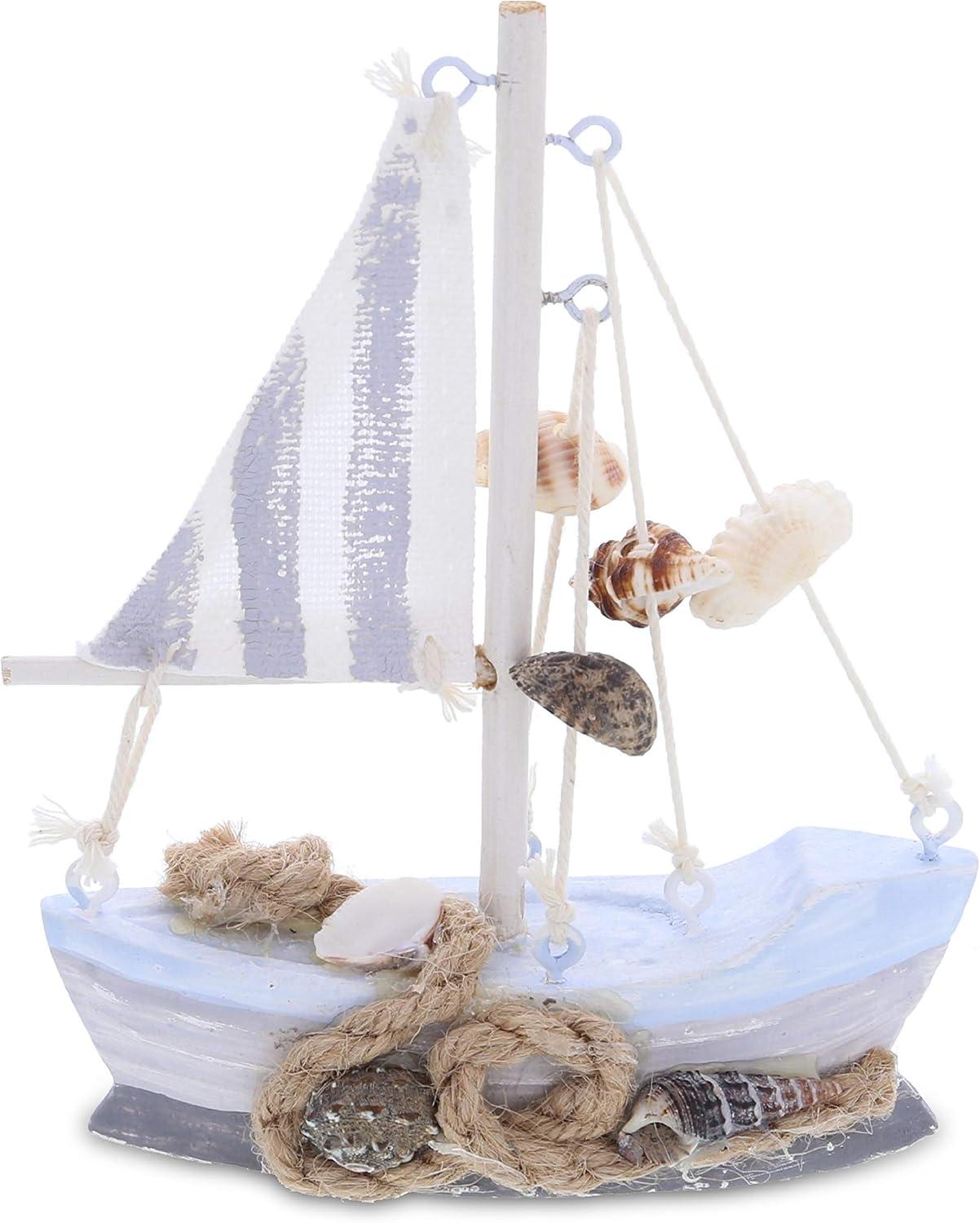 Mini Moonlight Blue and White Wooden Sailboat Figurine