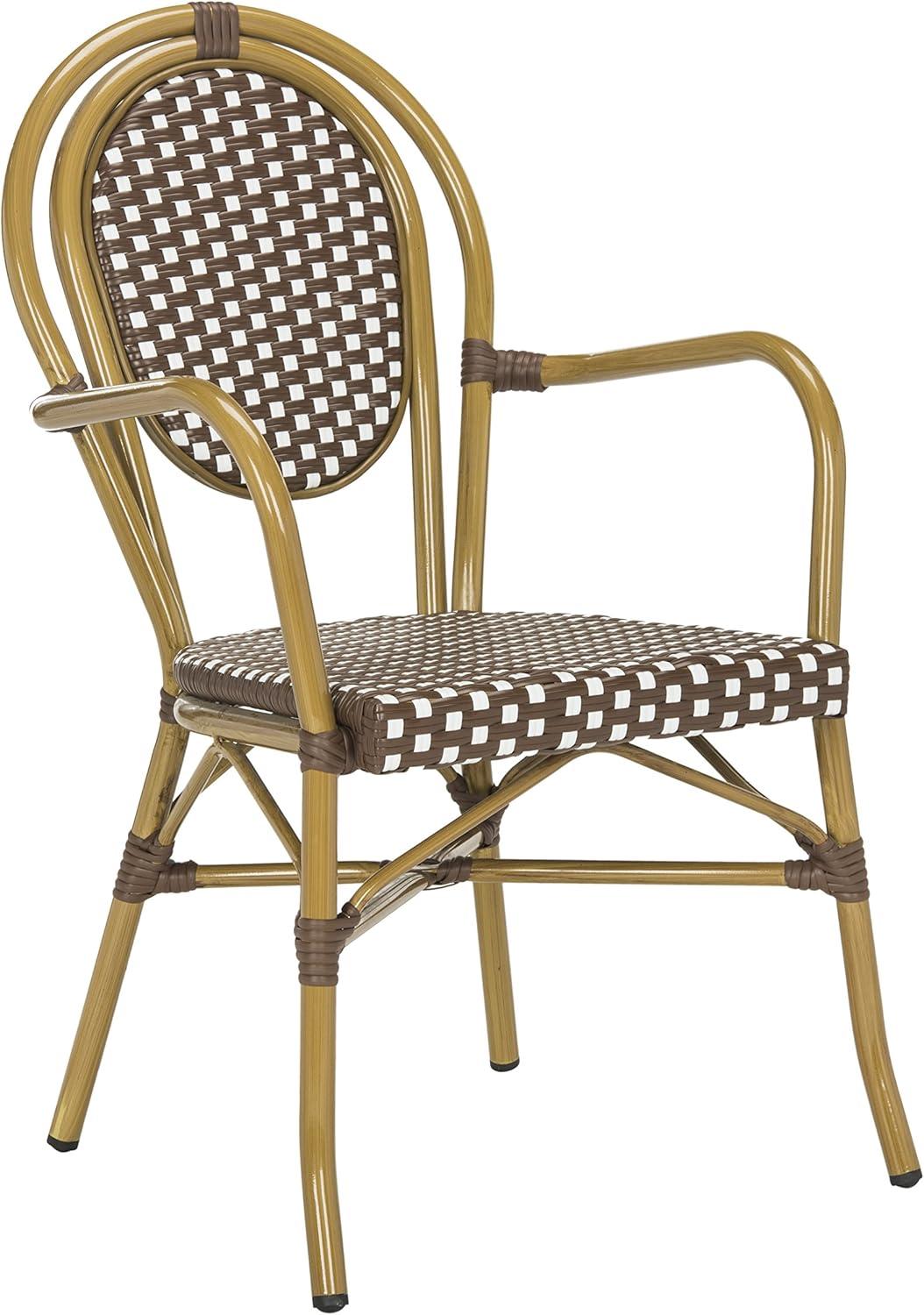 Côte d'Azur Inspired Brown & White Wicker Bistro Arm Chair