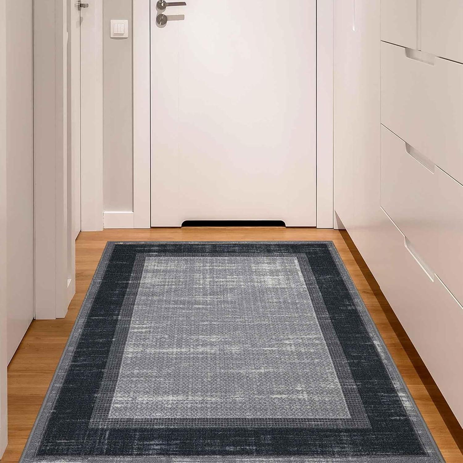 Machine Washable Non-Slip Bordered Area Rug For Living Room, Hallway Runner, Entryway Rug