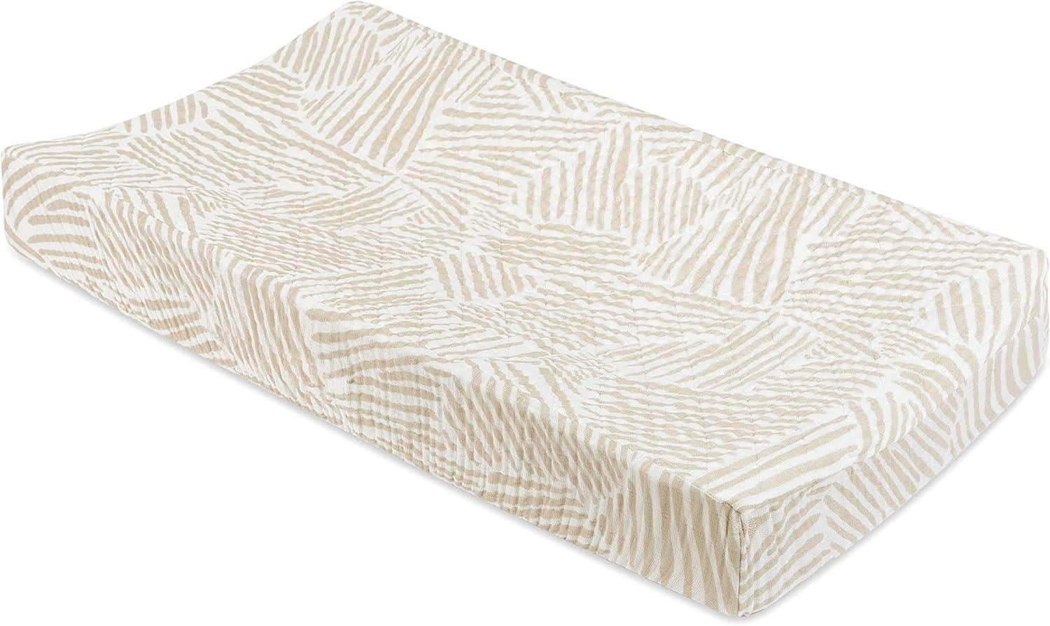 Oat Stripe Quilted Changing Pad Cover In  Muslin Cotton