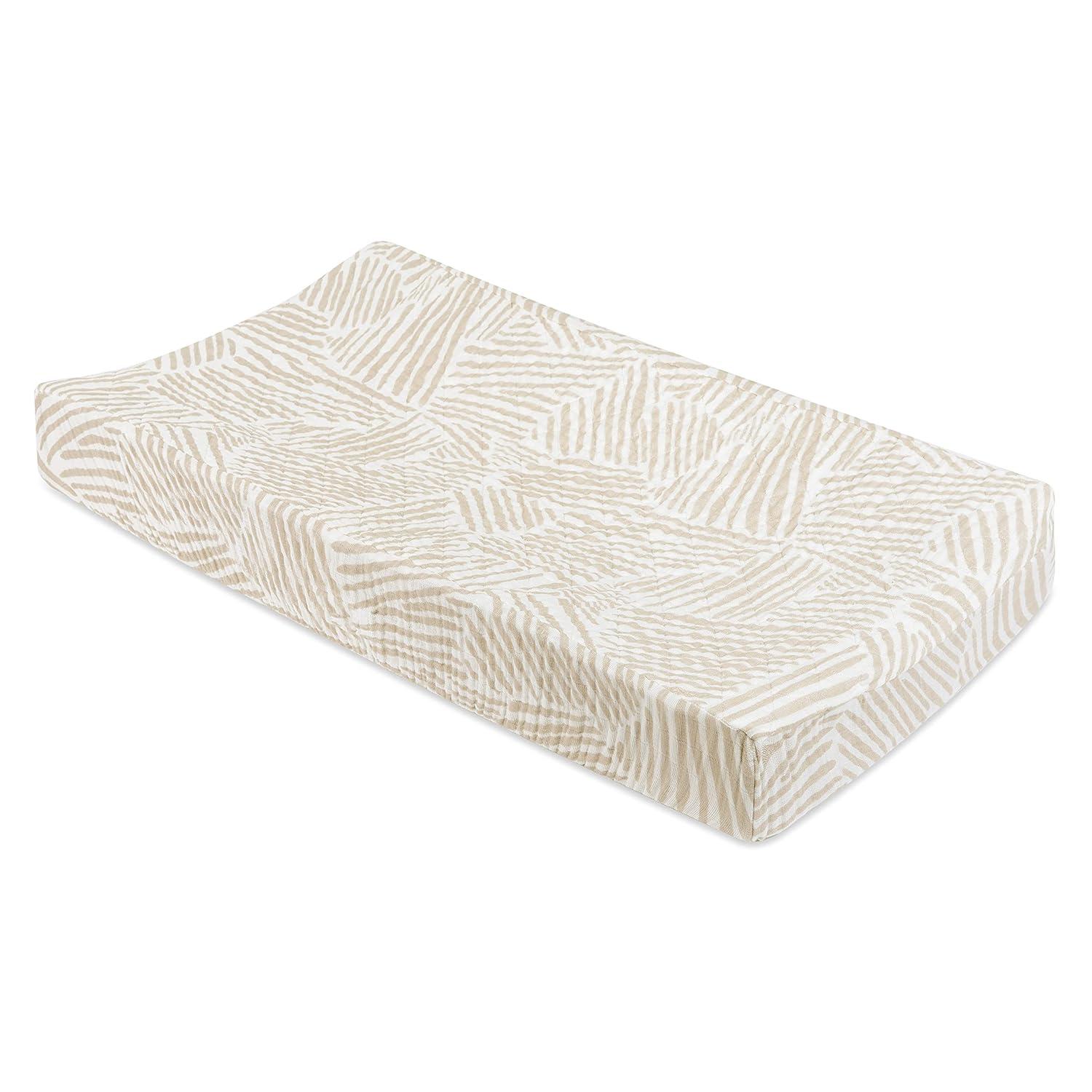 Oat Stripe Quilted Changing Pad Cover In  Muslin Cotton
