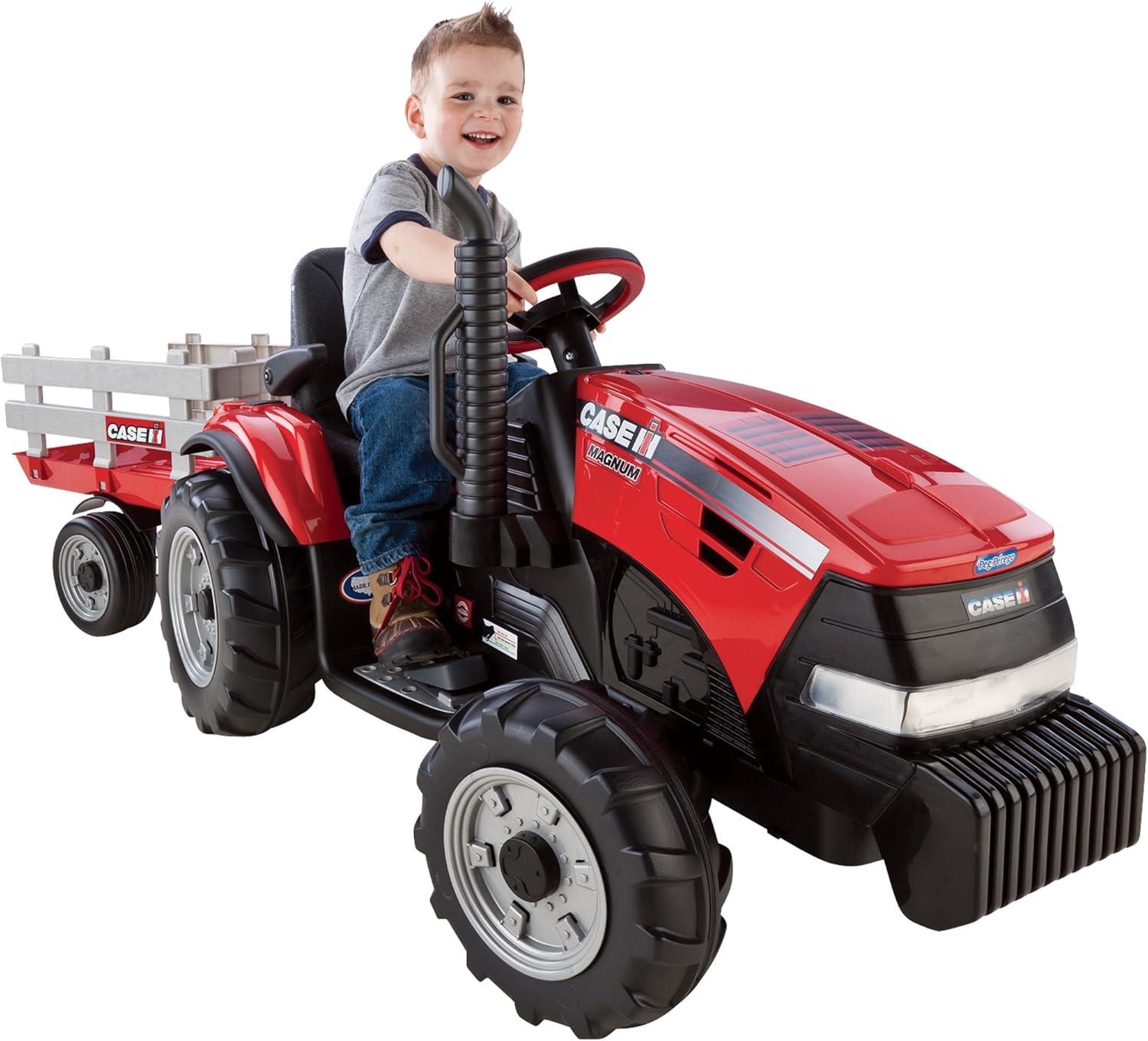 Peg Perego 12V Case Magnum Tractor with Trailer Powered Ride-On - Red