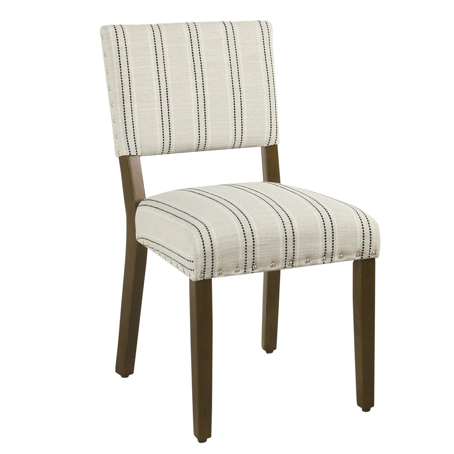 Set of 2 Stripe Dining Chairs Black/White - HomePop: Nailhead Trim, Rubberwood Legs, Polyester Upholstery