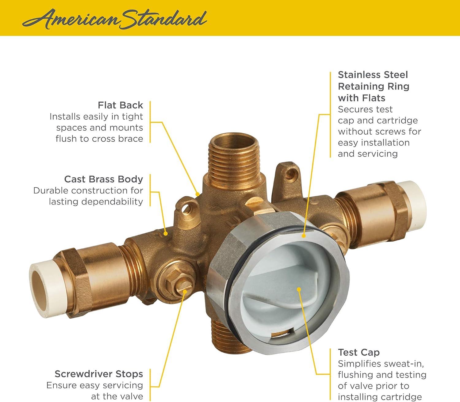 Compact Brass and Stainless Steel Shower Rough-In Valve