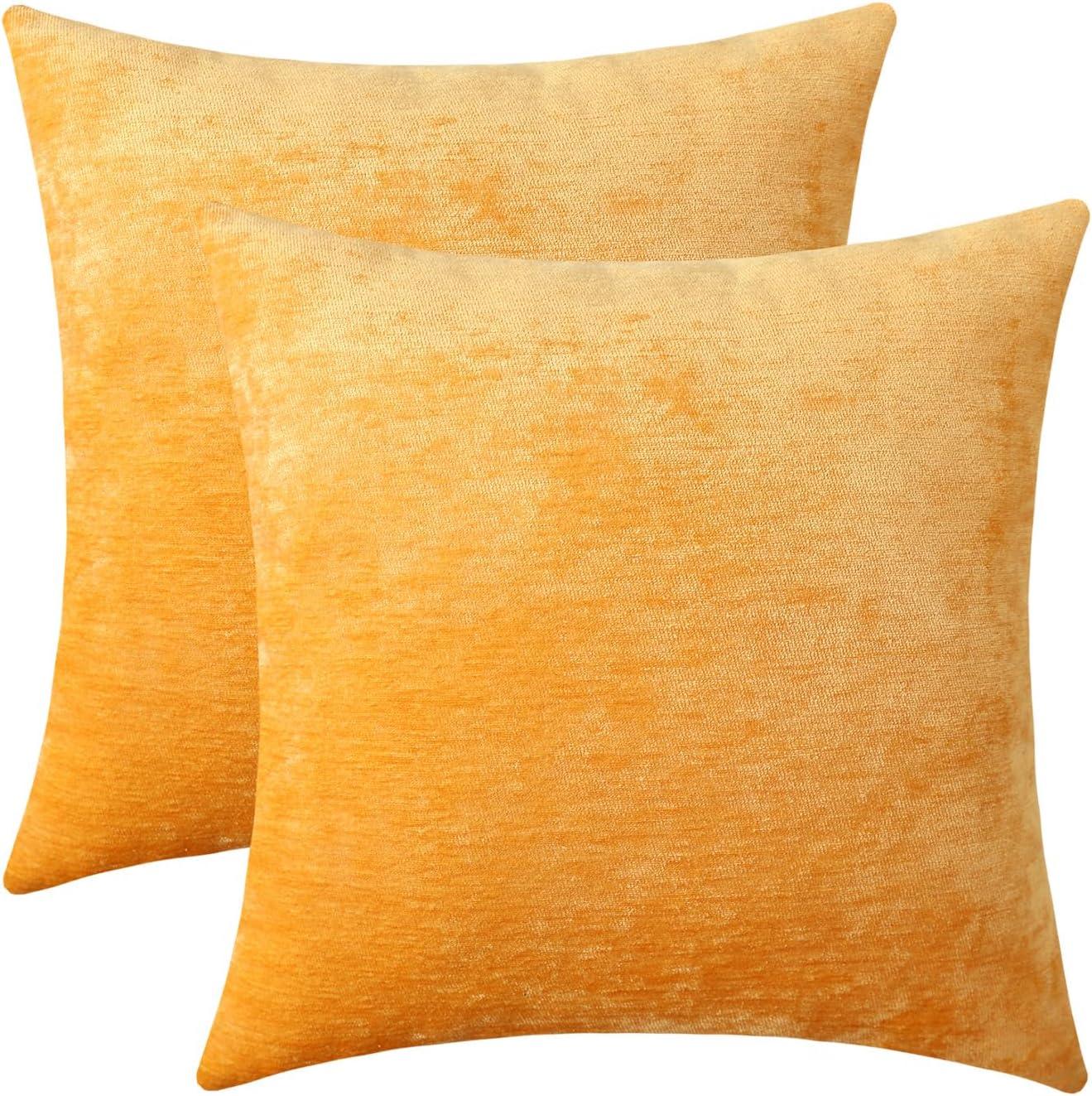 Set of 2 Mustard Yellow Linen Throw Pillow Covers 18x18 Inch