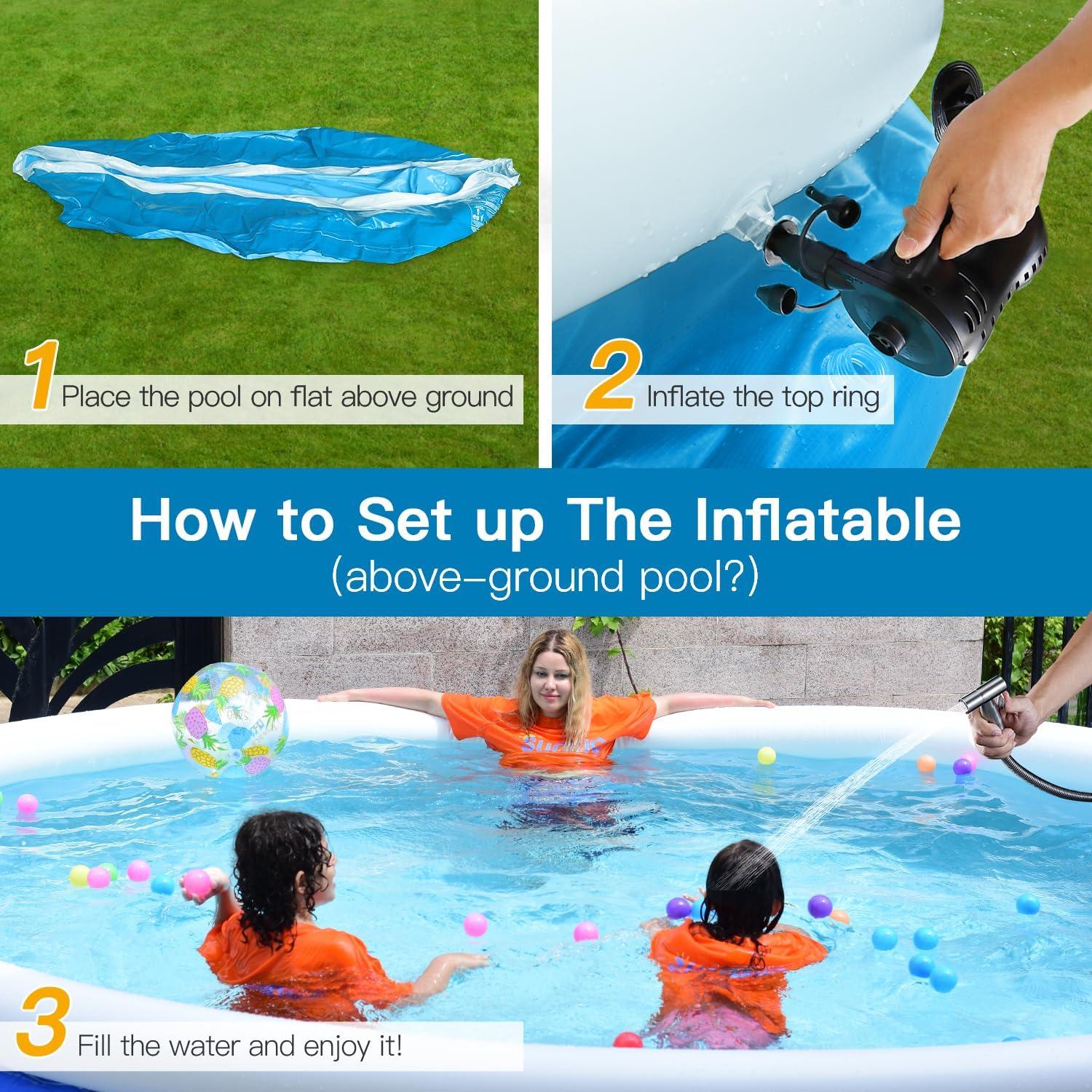 10ft Blue Round Inflatable Above Ground Pool with Filter