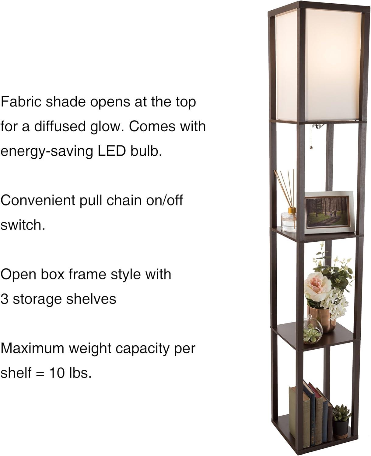 Lavish Home 72-ETAG-2 Etagere Style Floor Lamp with Shade LED Light Bulb, Brown